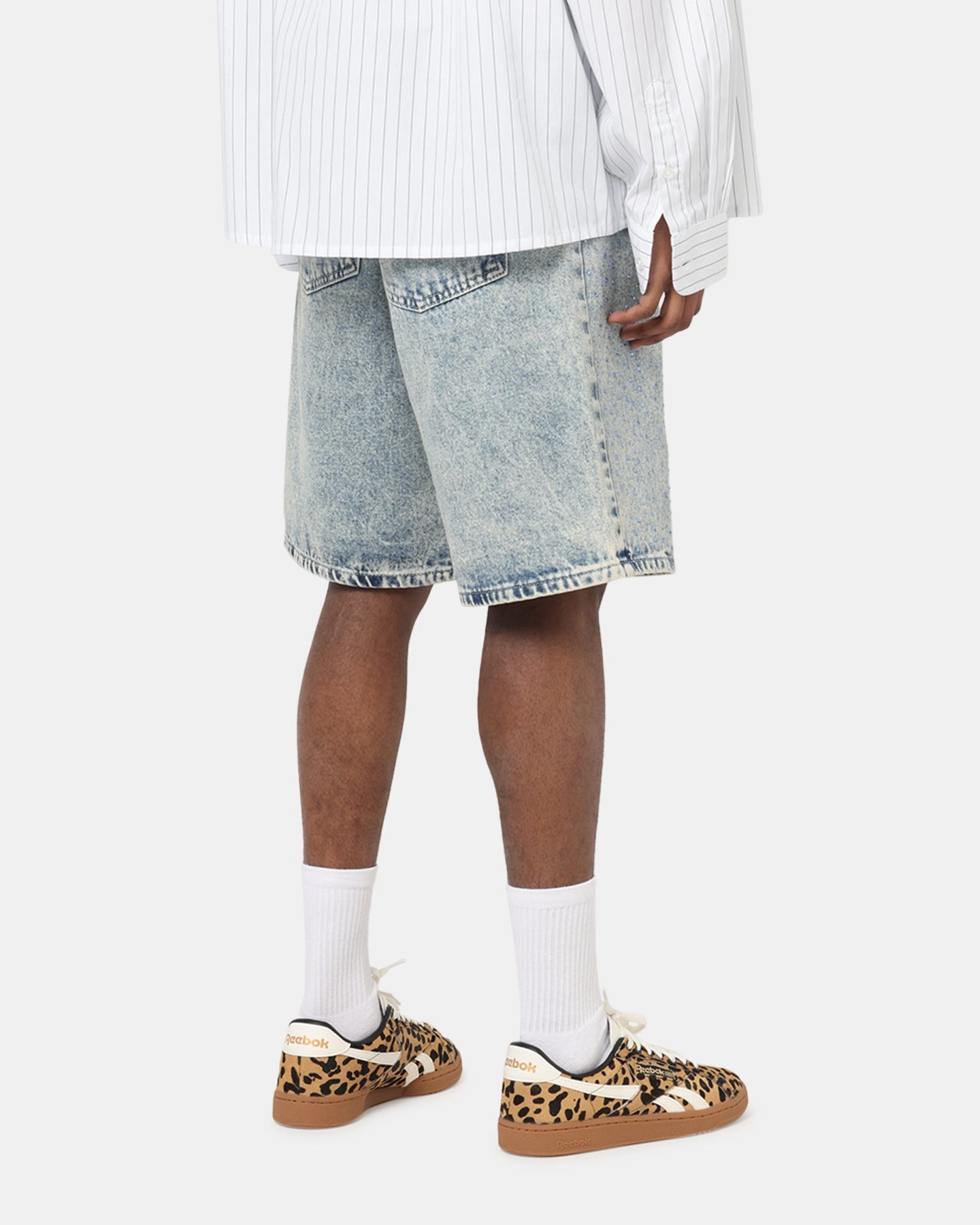 XXIII Diamond Buckle Back Jorts Blue Stonewash Layered Look Durable Material
