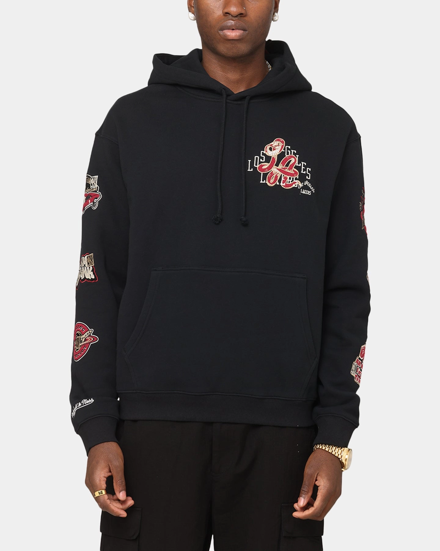 Mitchell & Ness LA Lakers First Team Gold Hoodie Faded Black Everyday Wearable Quick Comfort