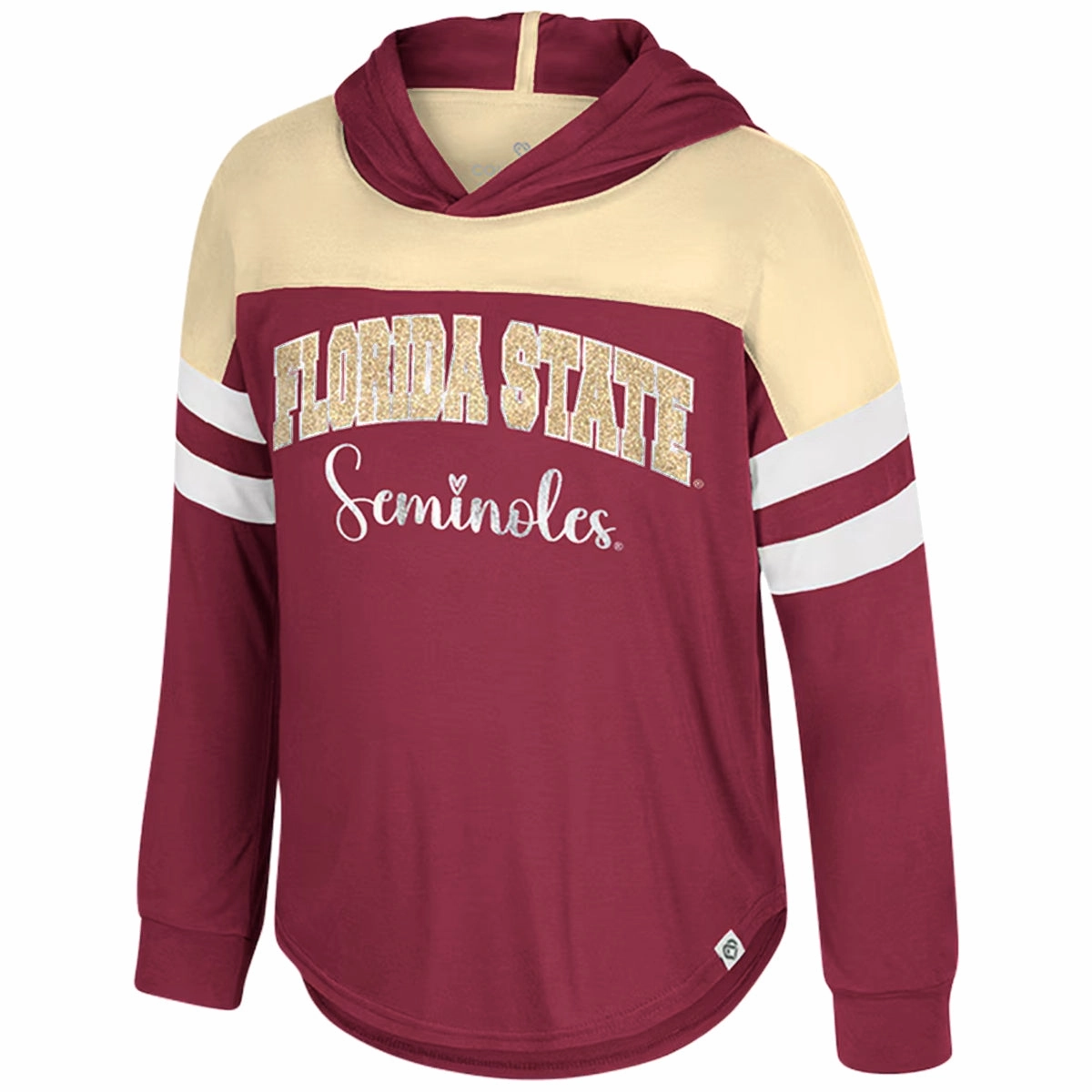 Colosseum Toddler Girl's Florida State Seminoles Long Sleeve Hooded T-shirt - Garnet/Gold/White Flexible Neckline