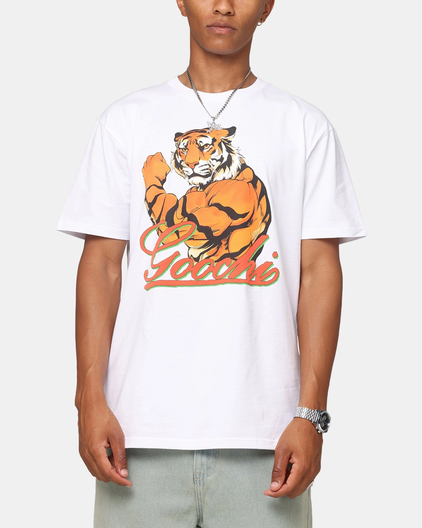 Secret Club Goochi Strong Tiger T-Shirt White loose but not baggy