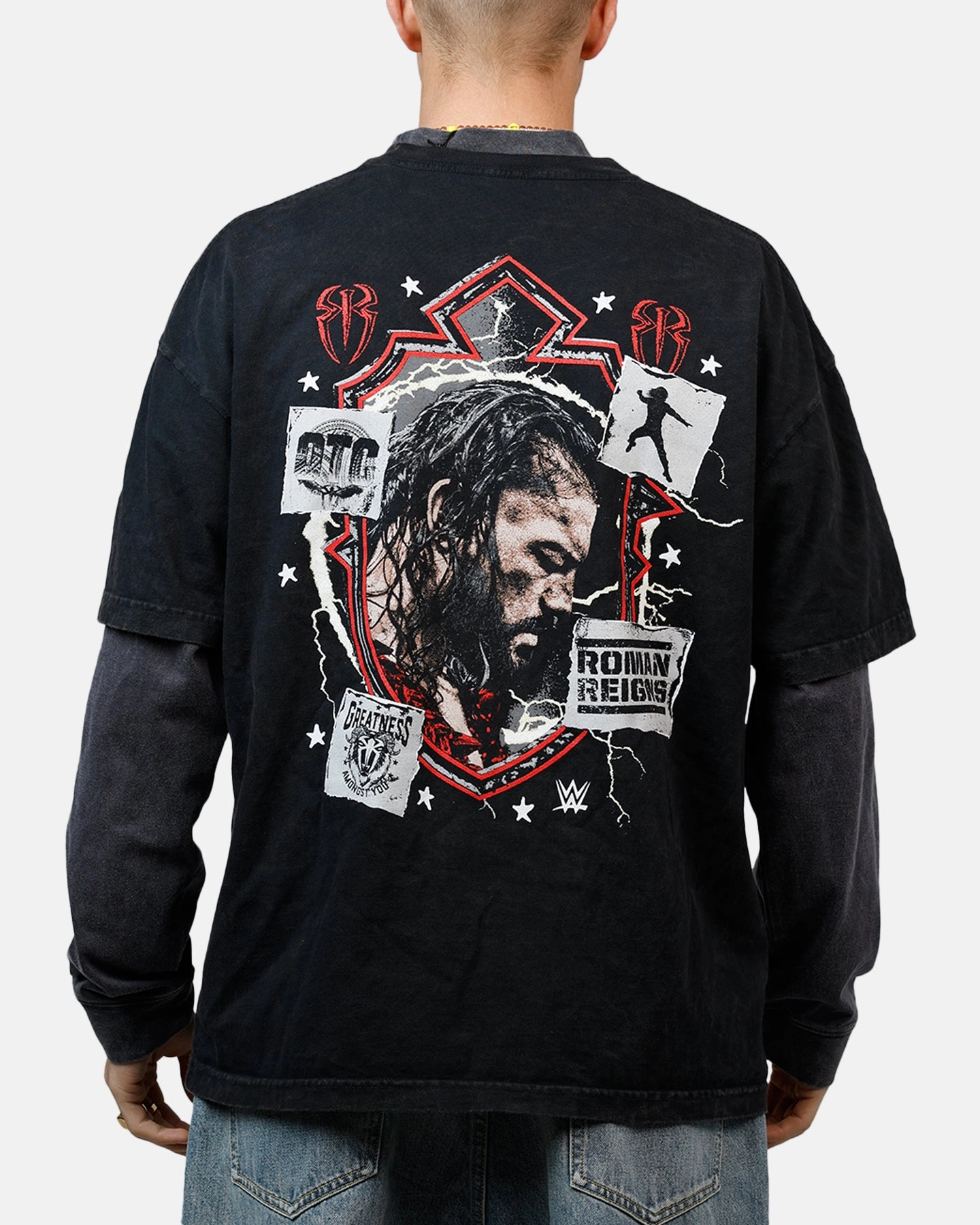 Culture Kings X WWE Roman Reigns Wrestlemania XLI Vintage T-Shirt Black Acidwash Trendy Comfort Wear