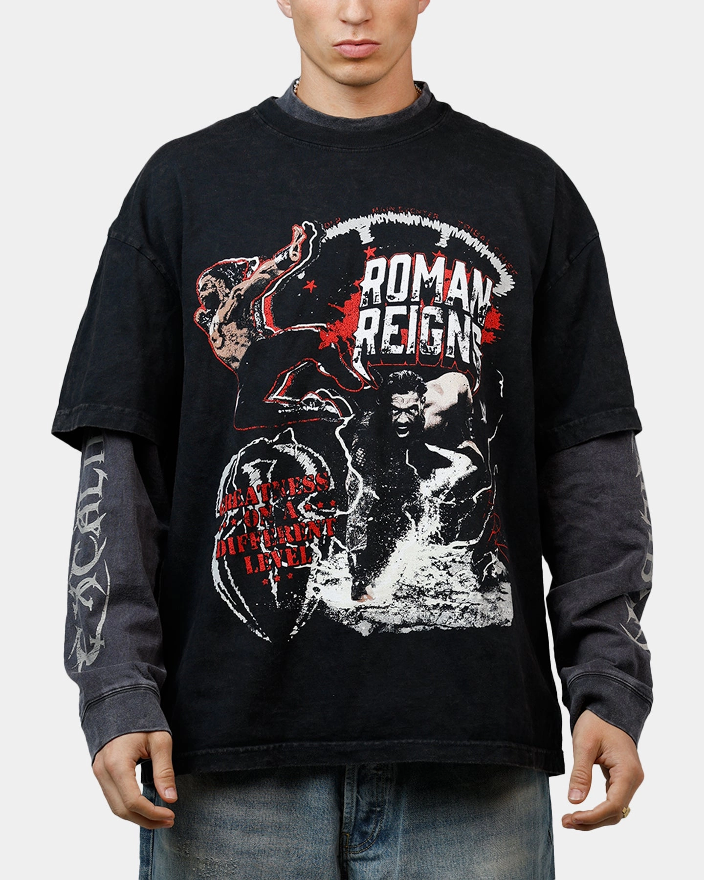 Culture Kings X WWE Roman Reigns Wrestlemania XLI Vintage T-Shirt Black Acidwash Classic Wear