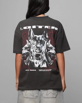 Loiter Chrome Dogs Vintage T-Shirt Black Wash Chic Cut Soft and Lightweight