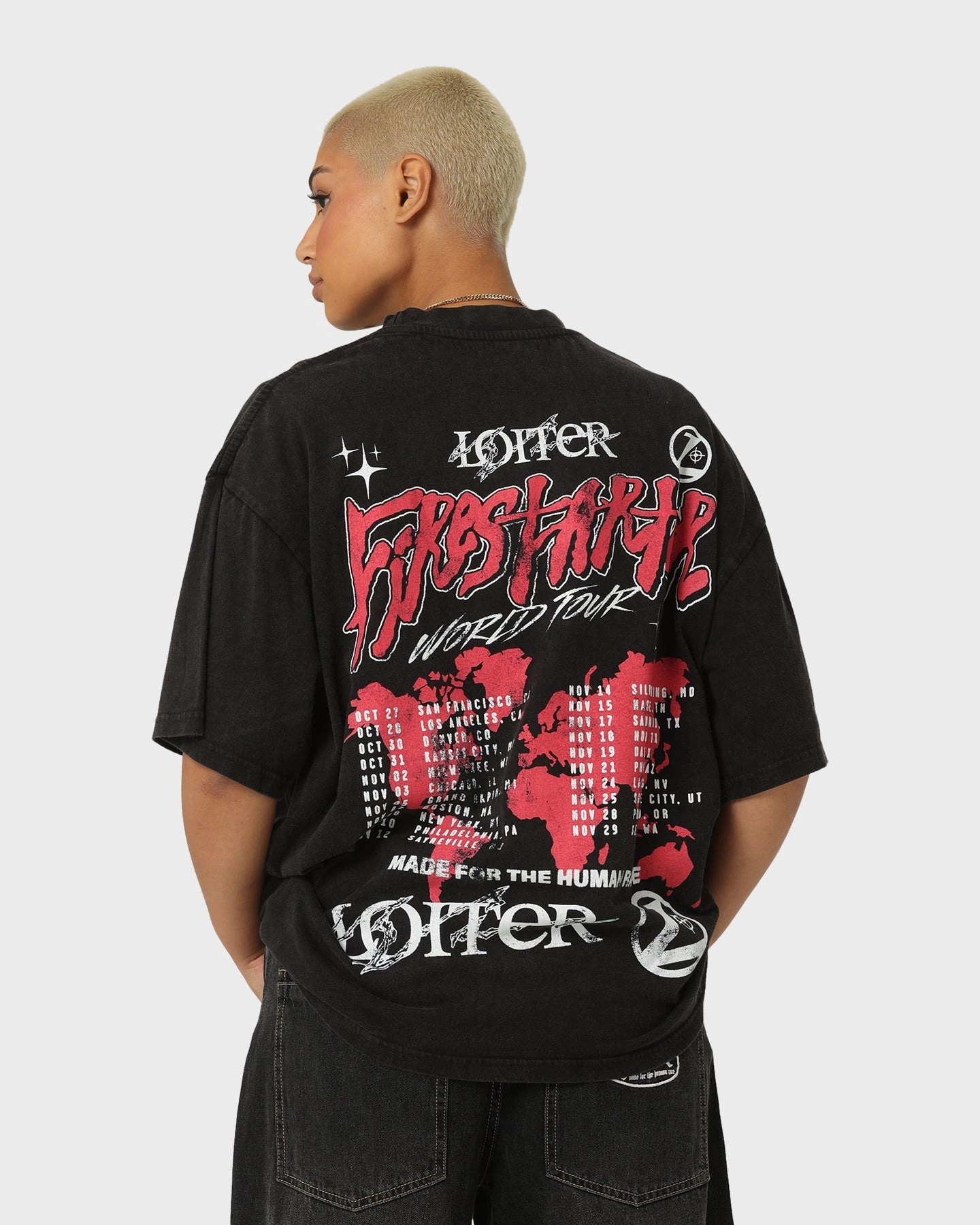 Minimal Style Trend Garment Dyed Technique Loiter Firestarter Tour Vintage T-Shirt Vintage Black