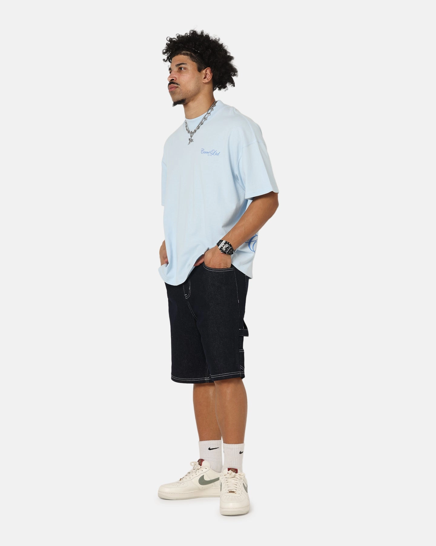 Casual Essentials Wear Carre Side Script Oversized T-Shirt Baby Blue