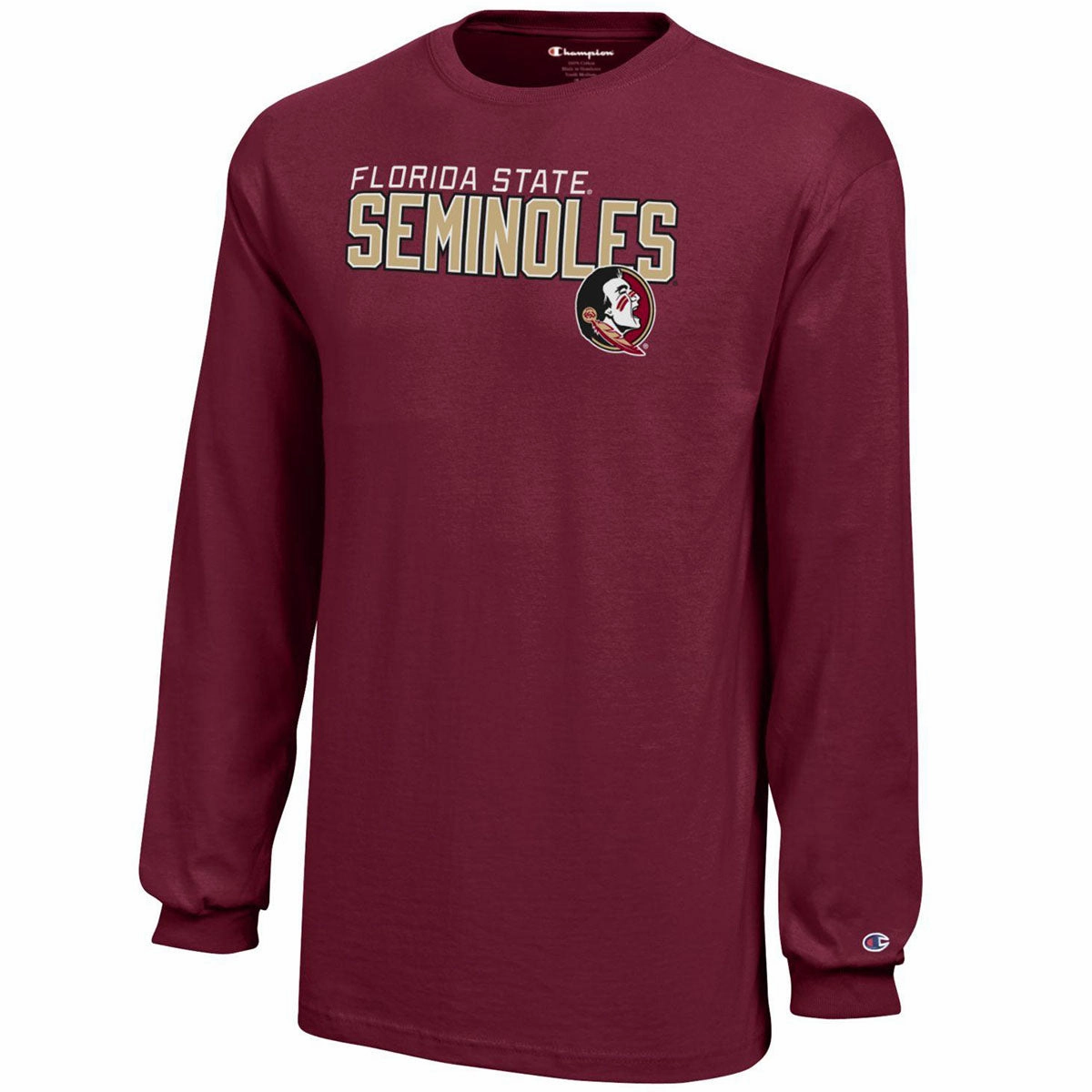 Champion Youth Florida State Seminoles/Seminole Logo Long Sleeve T-shirt - Garnet School Uniform Essential Look