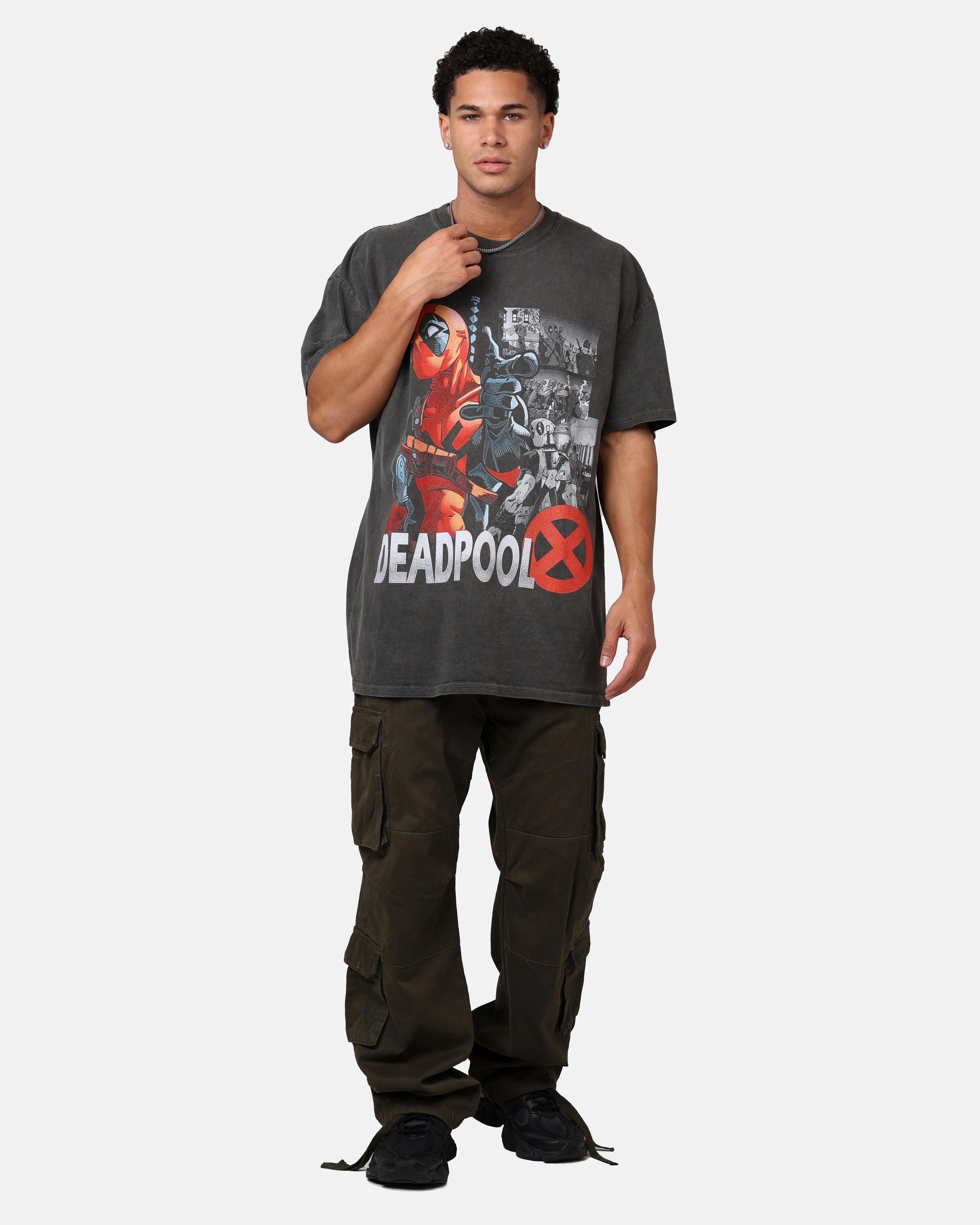 Ergonomic Cut Goat Crew Marvel Deadpool Comic Heavyweight T-Shirt Black Wash
