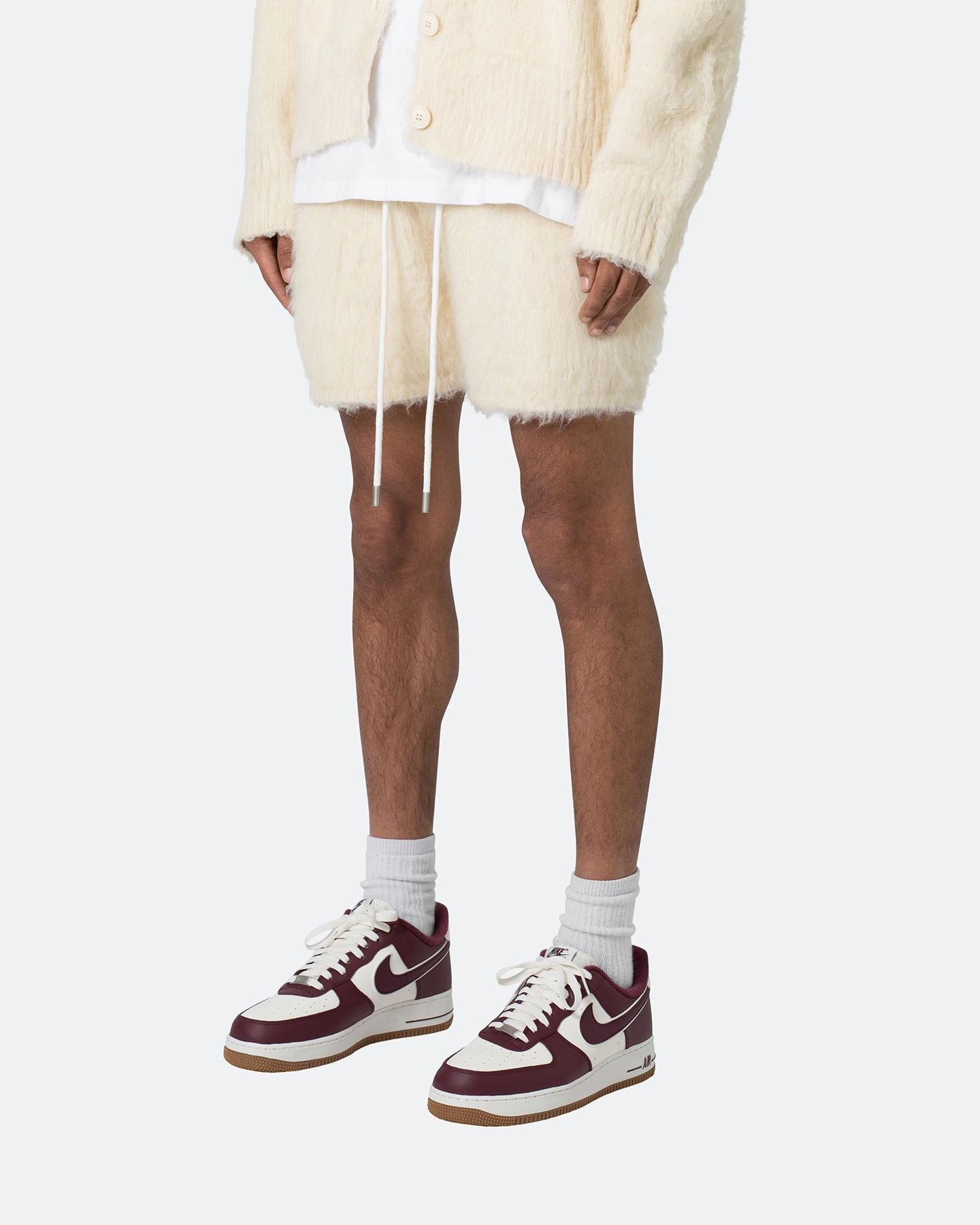 MNML Fuzzy Sweat Shorts Off White Ergonomic Curved Seams shrink-resistant