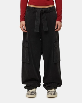 XXIII Tie Up Cargo Pants Washed Black Smooth Finish