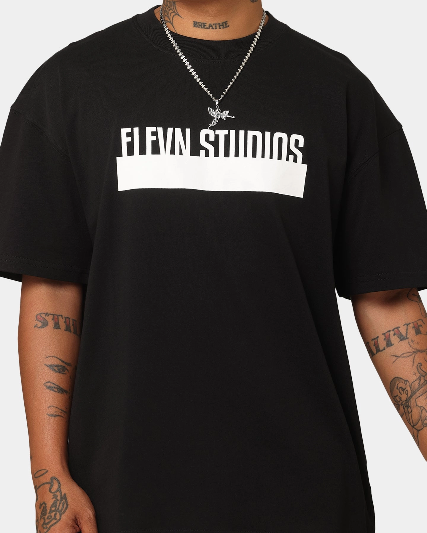 Pre Shrunk Fabric Elevn Clothing Co Blocked Out T-Shirt Black
