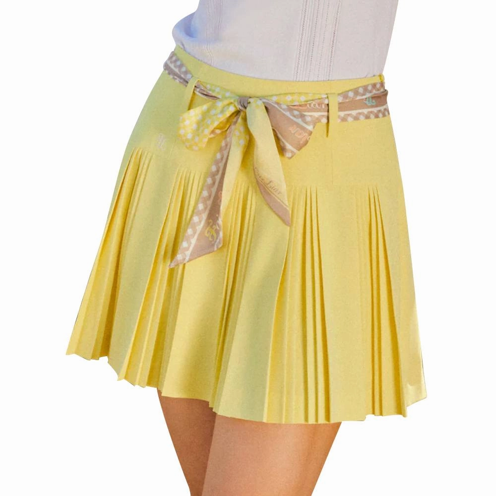 Fairliar Scarf Set Pleated Golf Skirt Lemon - SS24 Women Glossy Texture Designer Label