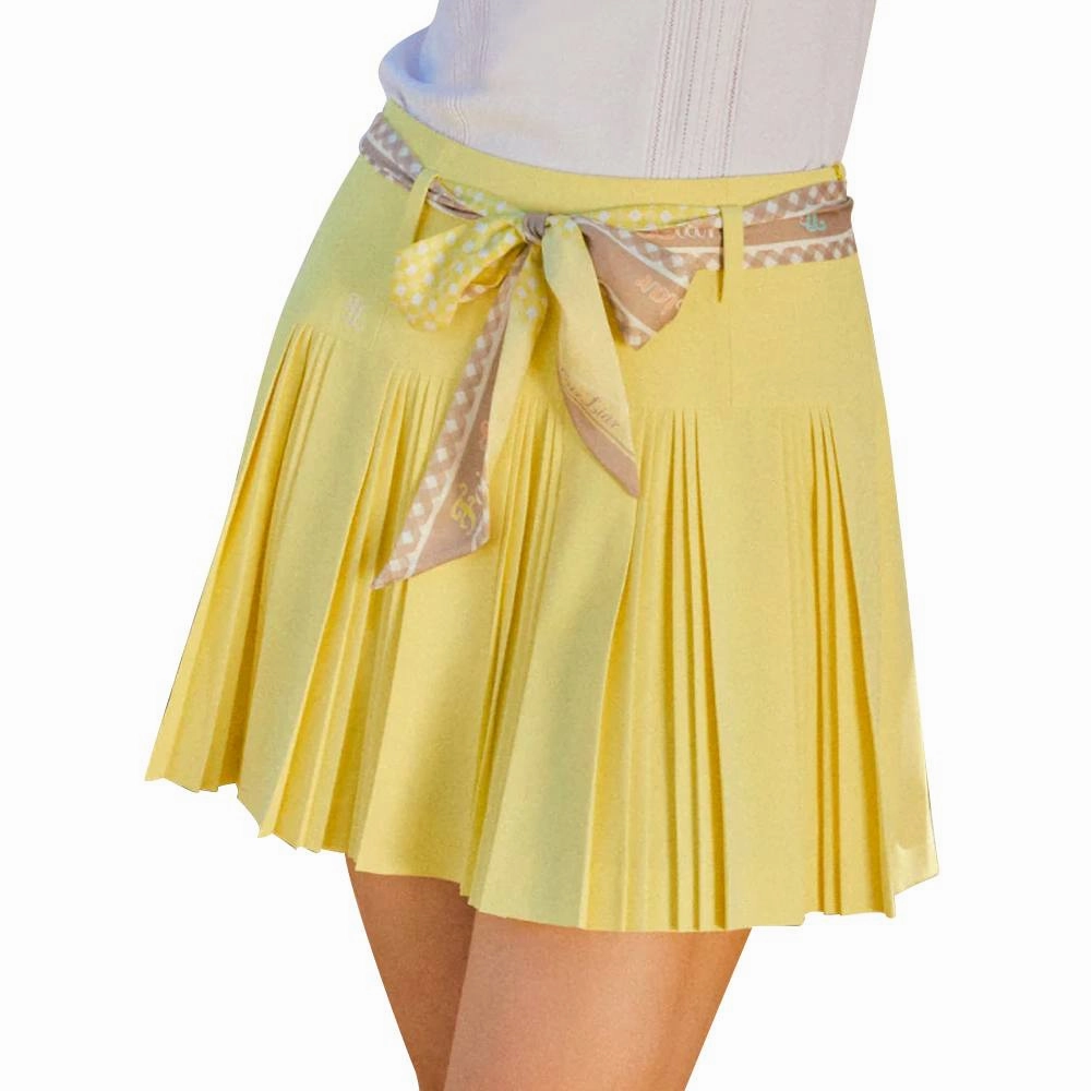 Fairliar Scarf Set Pleated Golf Skirt Lemon - SS24 Women High End Quality Street Ready