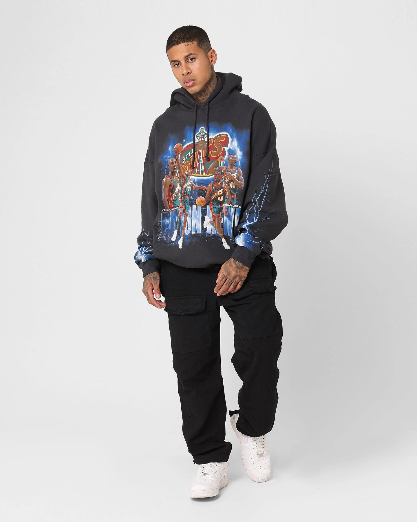 anti tank Flexible Mobility Design Mitchell & Ness Seattle Supersonics Gary Payton and Shawn Kemp Strike Hoodie Faded Black