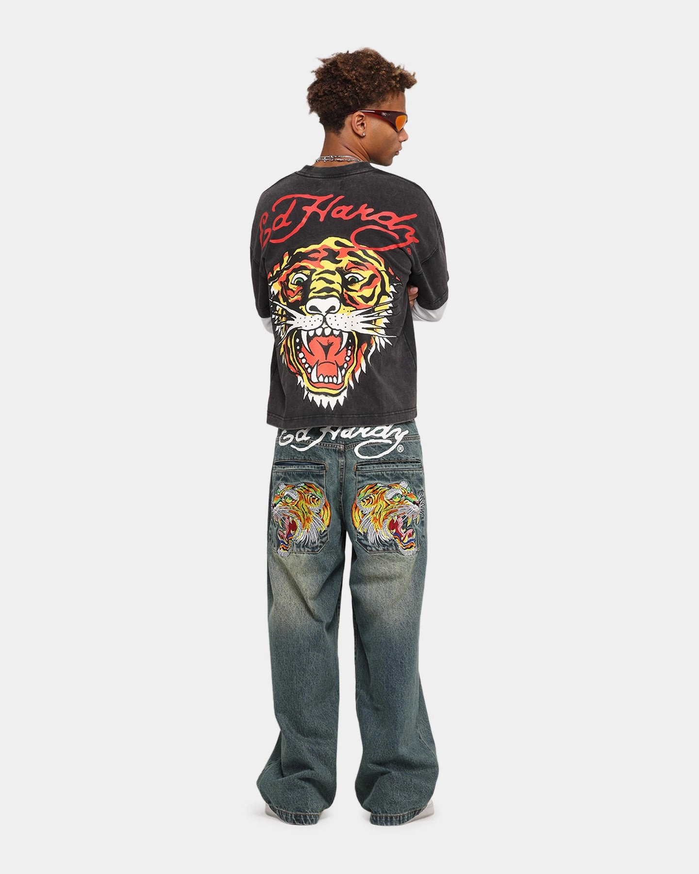 Ed Hardy Tiger Layered Long Sleeve T-Shirt Black Summer Style Kids playfulness