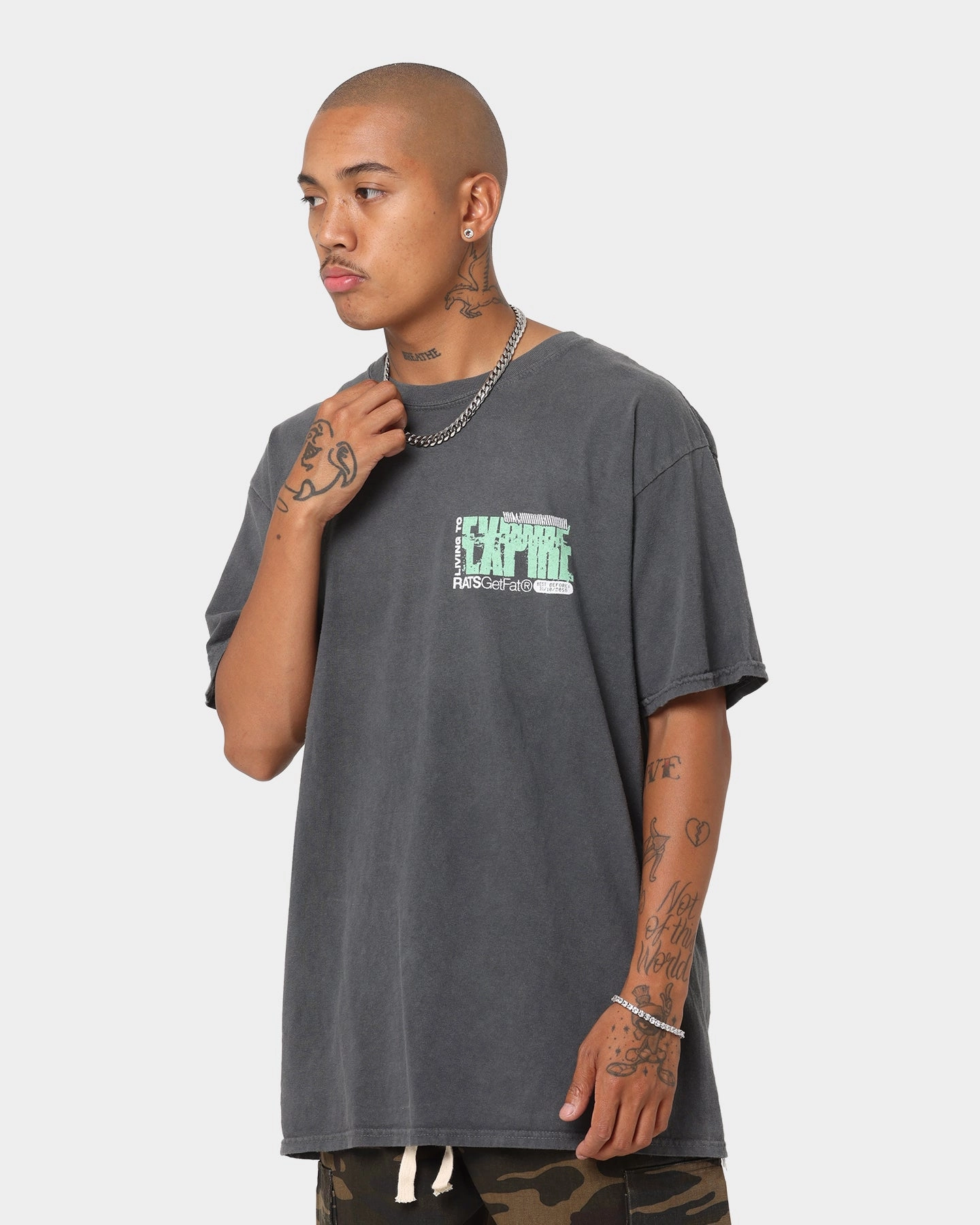 Rats Get Fat Expire Vintage T-Shirt Off Black Loose Fit