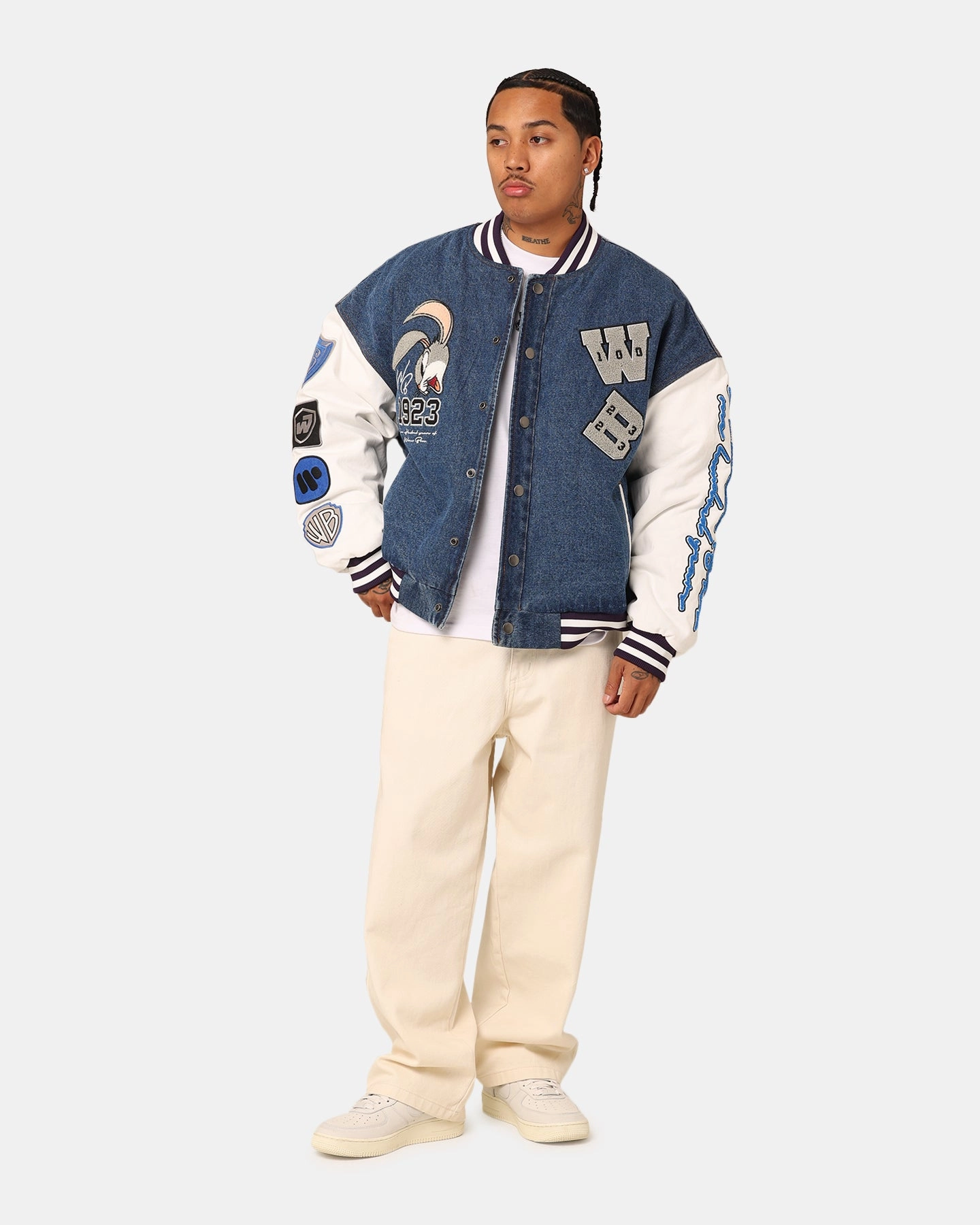 Convertible Sleeve Options American Thrift X Warner Bros. 100 Years Varsity Jacket Blue/Cream