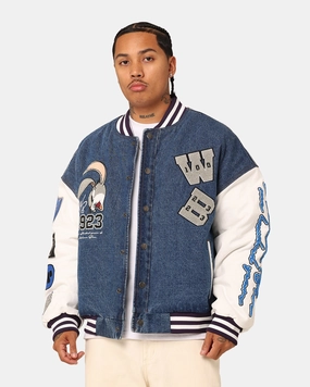 Casual Edge Stretchable American Thrift X Warner Bros. 100 Years Varsity Jacket Blue/Cream