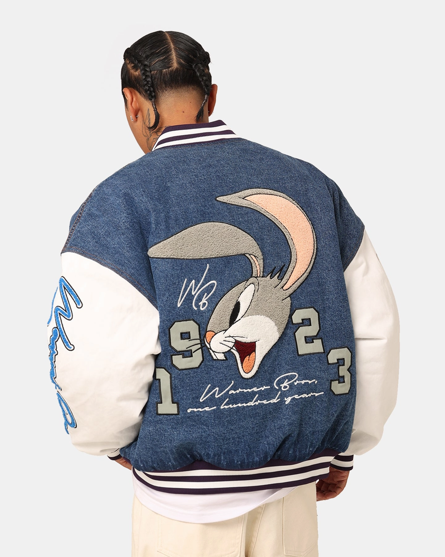 Airflow channels Aftershave American Thrift X Warner Bros. 100 Years Varsity Jacket Blue/Cream