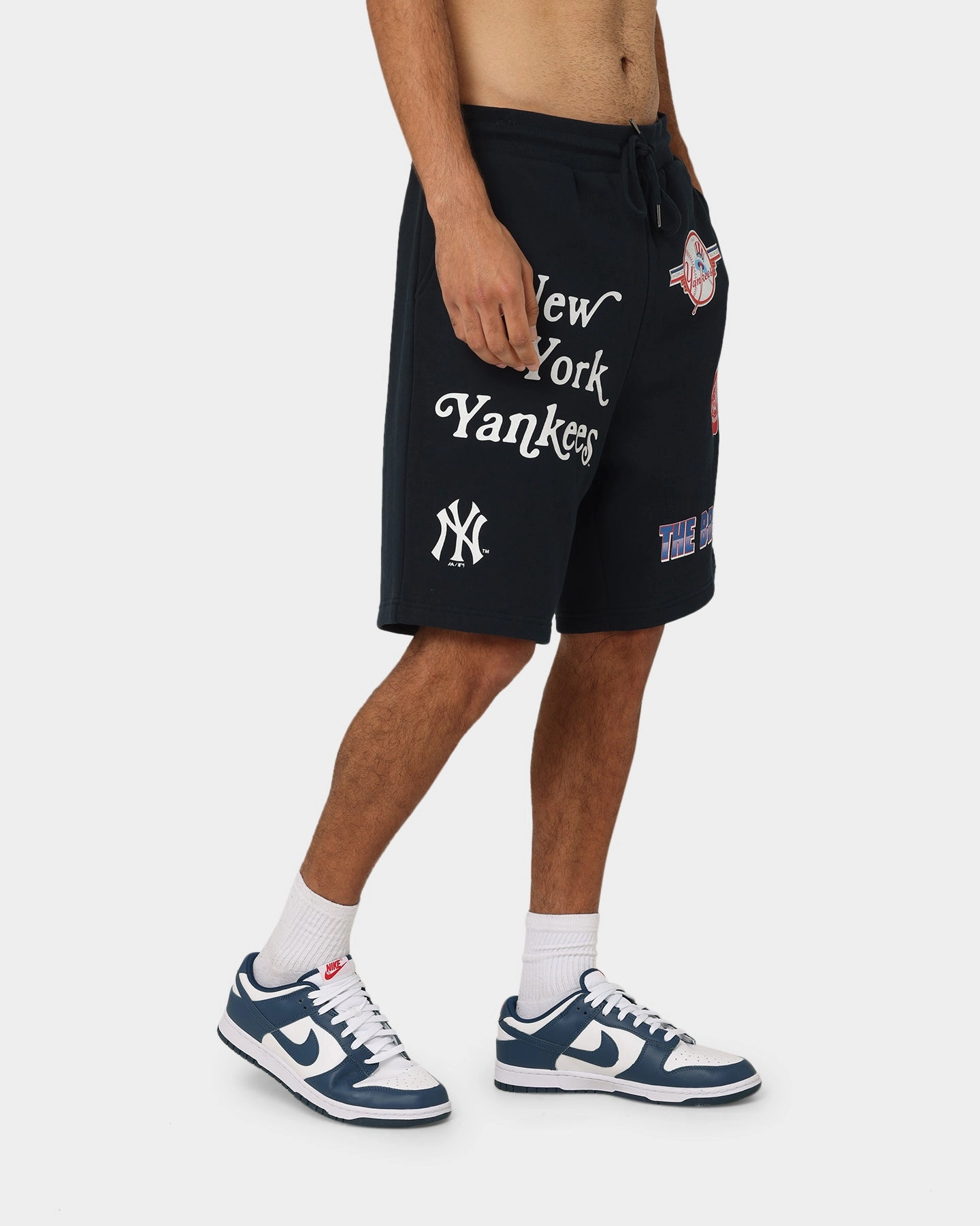 Majestic Athletic New York Yankees Puff Print Patch Fleece Shorts True Navy Tactical Attachment Loops Tagless label