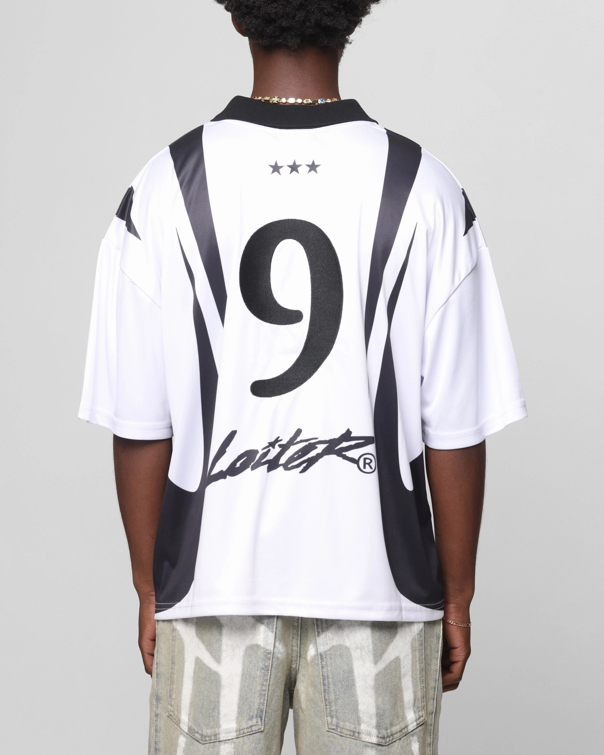 Loiter United Football Jersey White/Black Functional Fit Zero Distraction Tagging