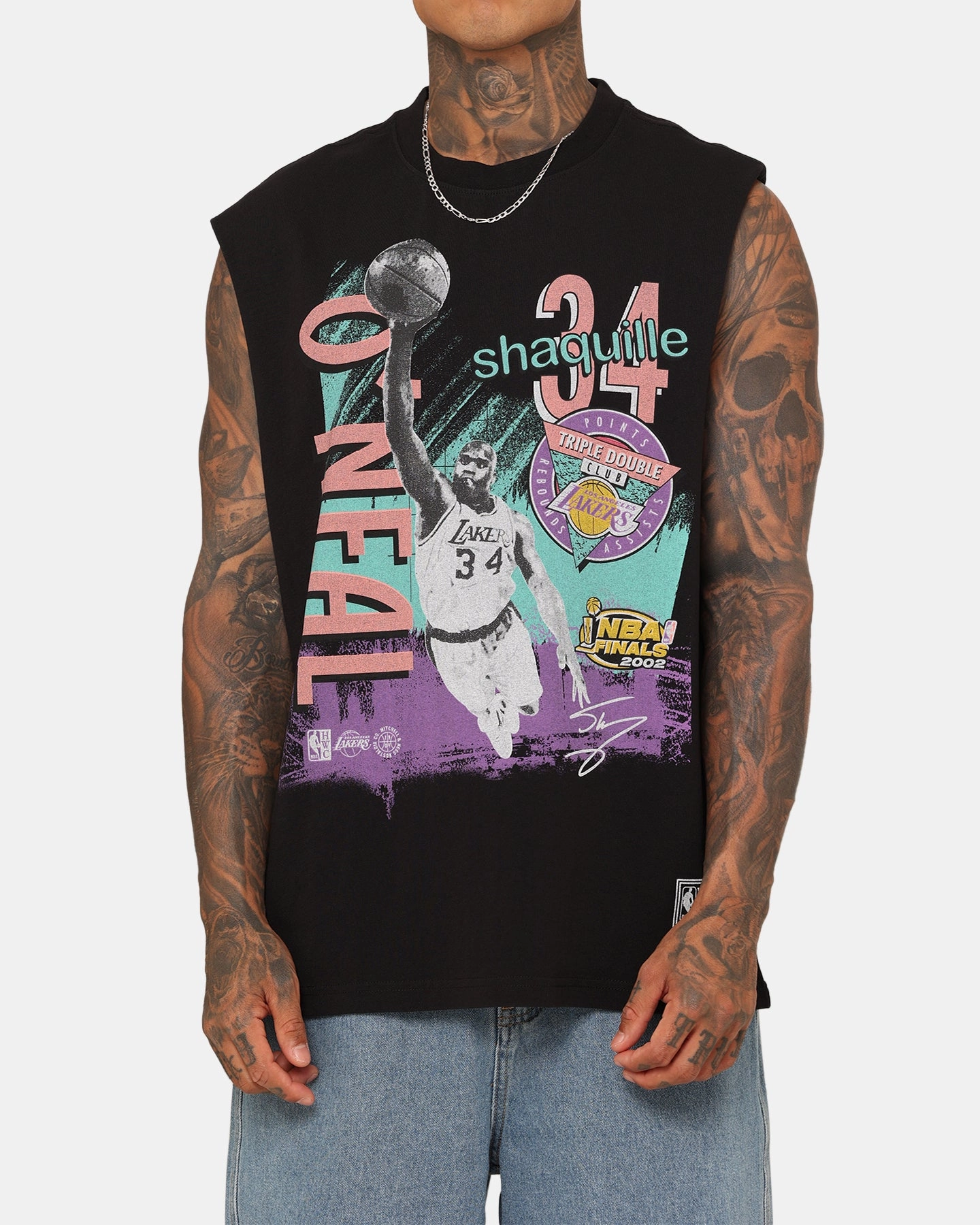 Mitchell & Ness Los Angeles Lakers Shaquille O'Neal Brush Off Muscle T-Shirt Black Casual Layer