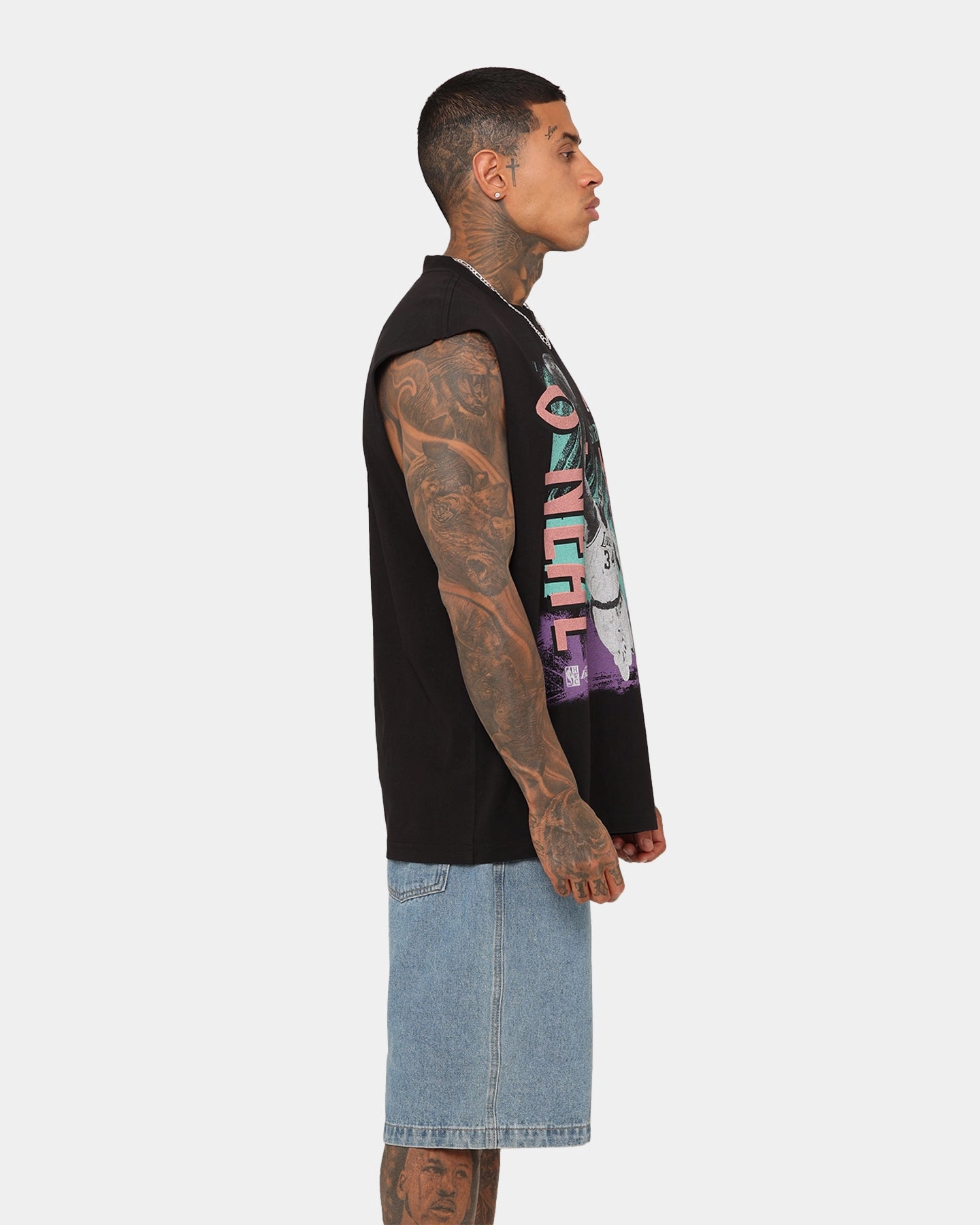 Urban Casual Look Mitchell & Ness Los Angeles Lakers Shaquille O'Neal Brush Off Muscle T-Shirt Black