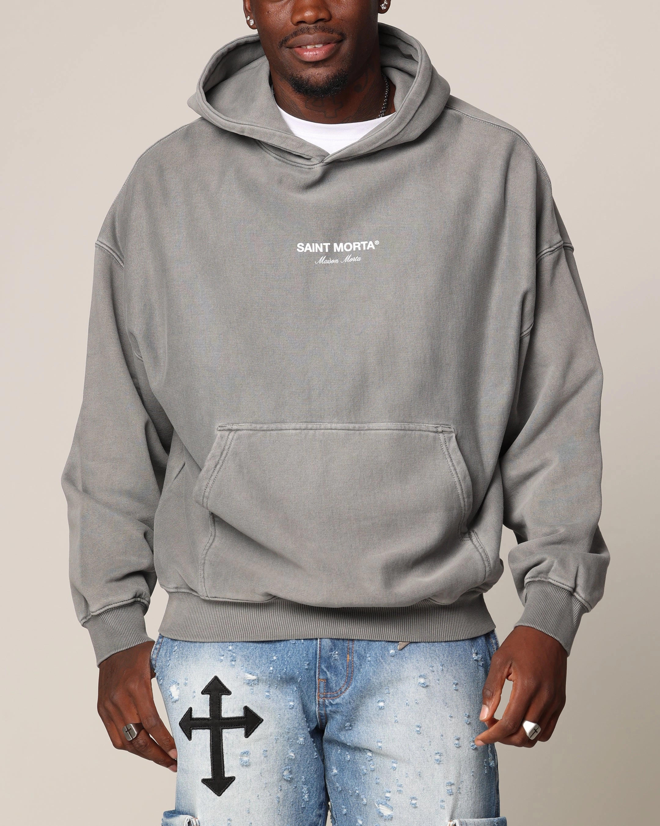 Primaloft Insulation Eye - Catching Saint Morta Skeleton Key Hoodie Washed Charcoal