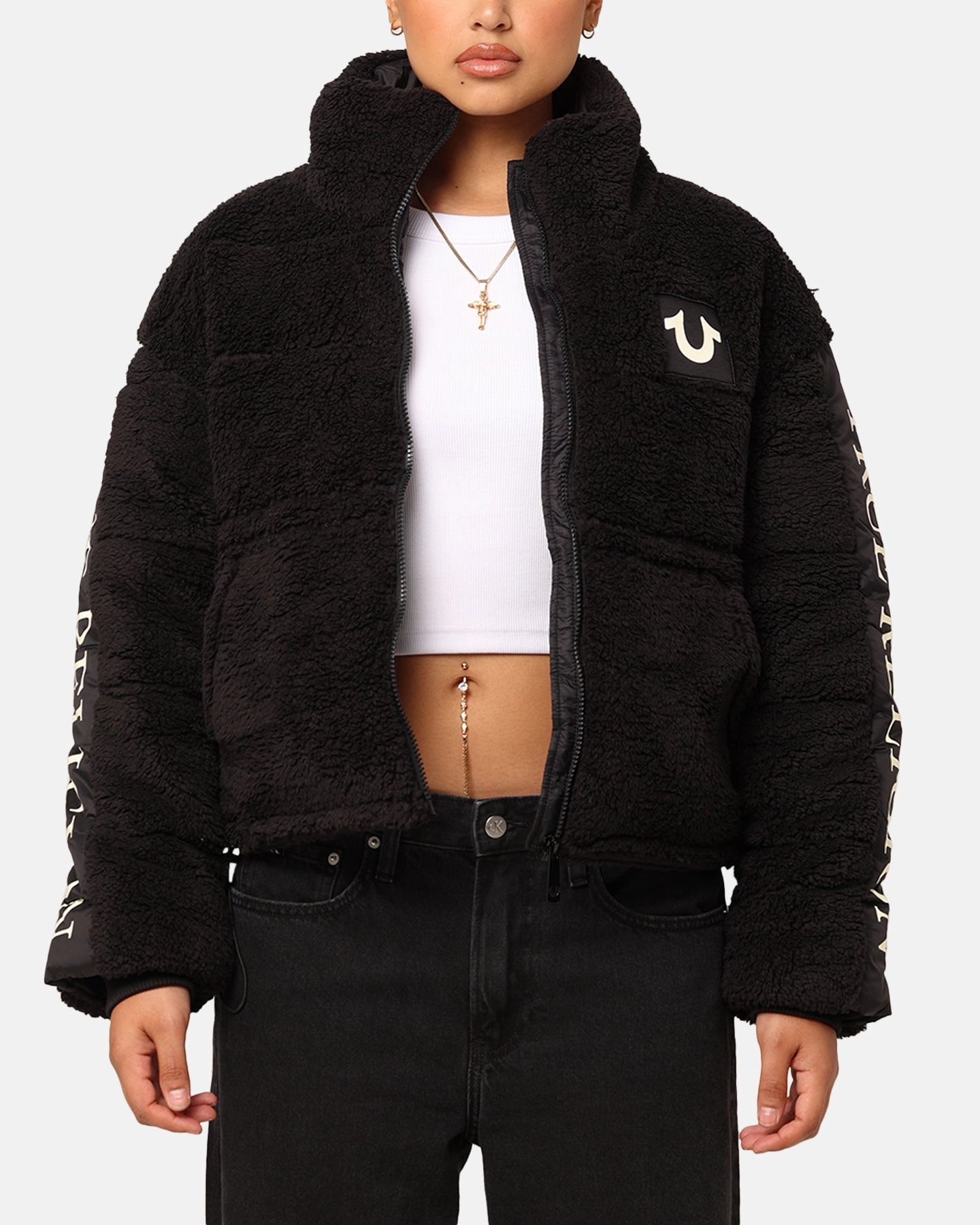 Packable Style True Religion Women's Panelled Puffer Jacket Jet Black