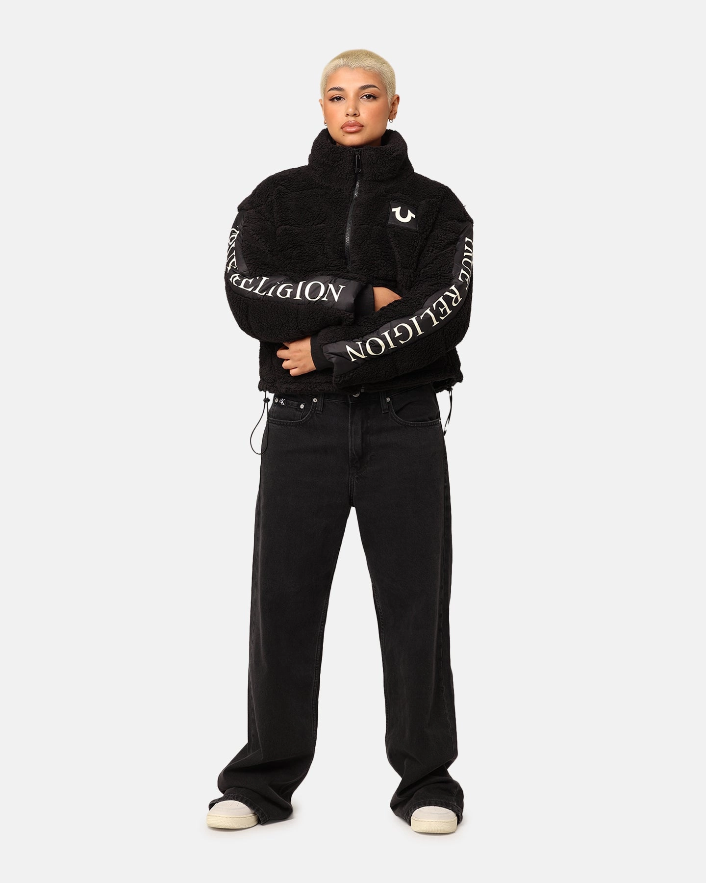 True Religion Women's Panelled Puffer Jacket Jet Black Business Attire