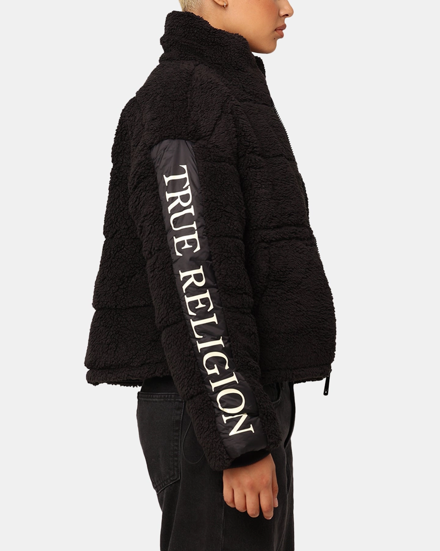 Elasticized Waist True Religion Women's Panelled Puffer Jacket Jet Black