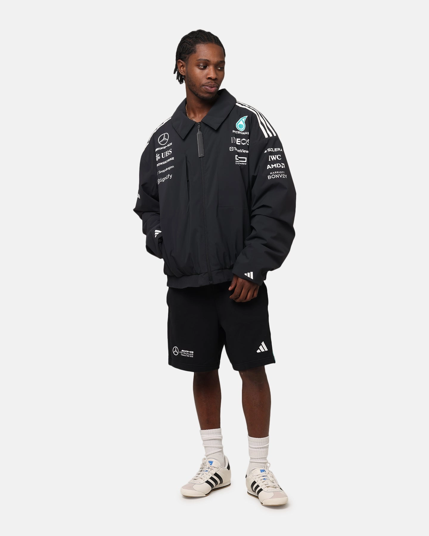 adidas x Mercedes-AMG PETRONAS Formula One F1 2025 Team Jacket Black/White Conquer