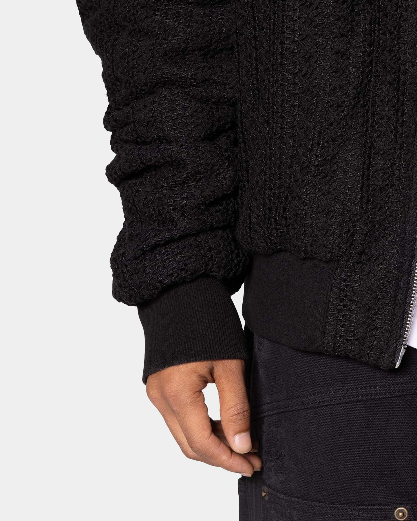 MNML Crochet Bomber Jacket Black Breathable Mesh Panels Influence