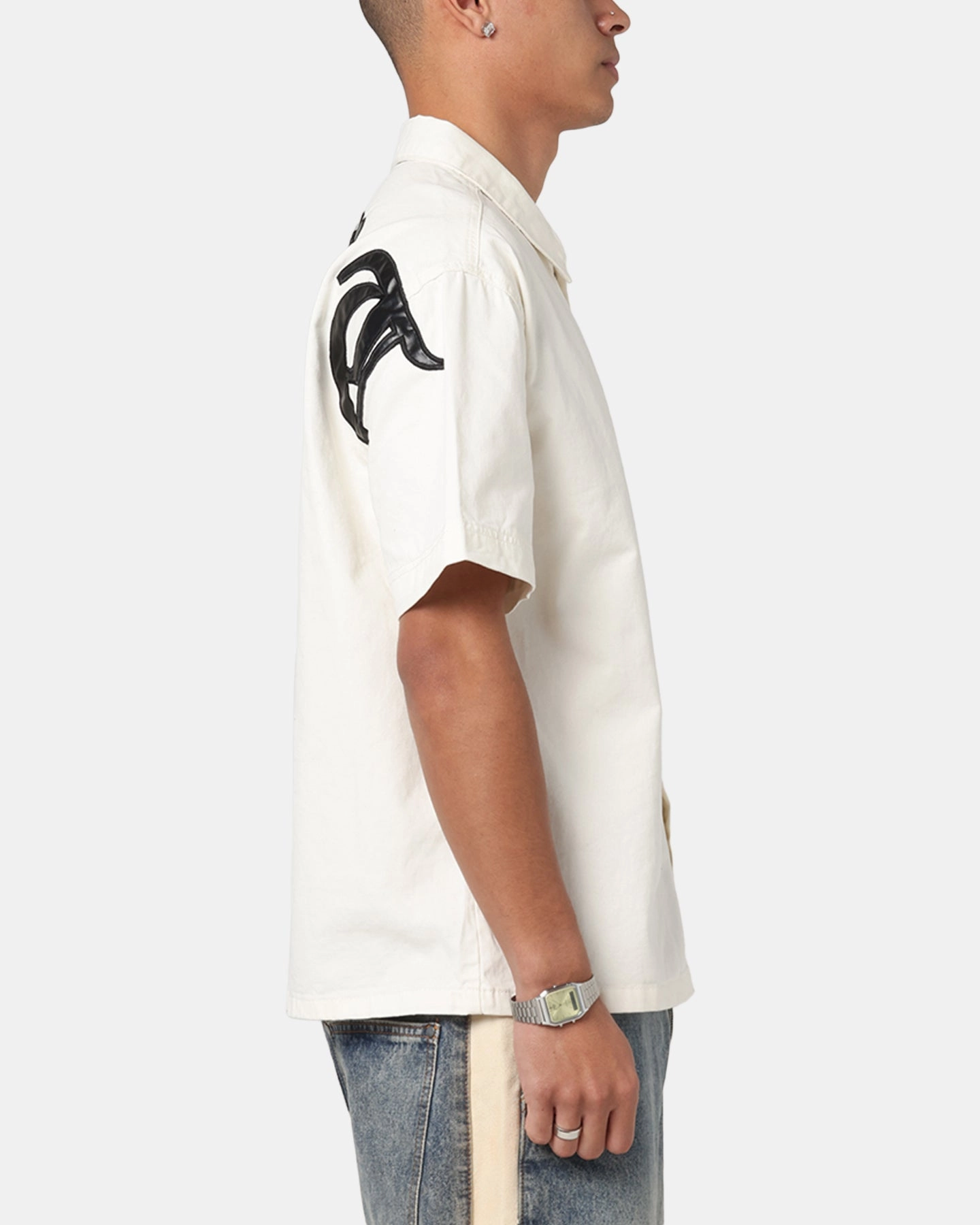 Roll-Up Sleeve Saint Morta Gothic Noir Button Up Shirt White/Black