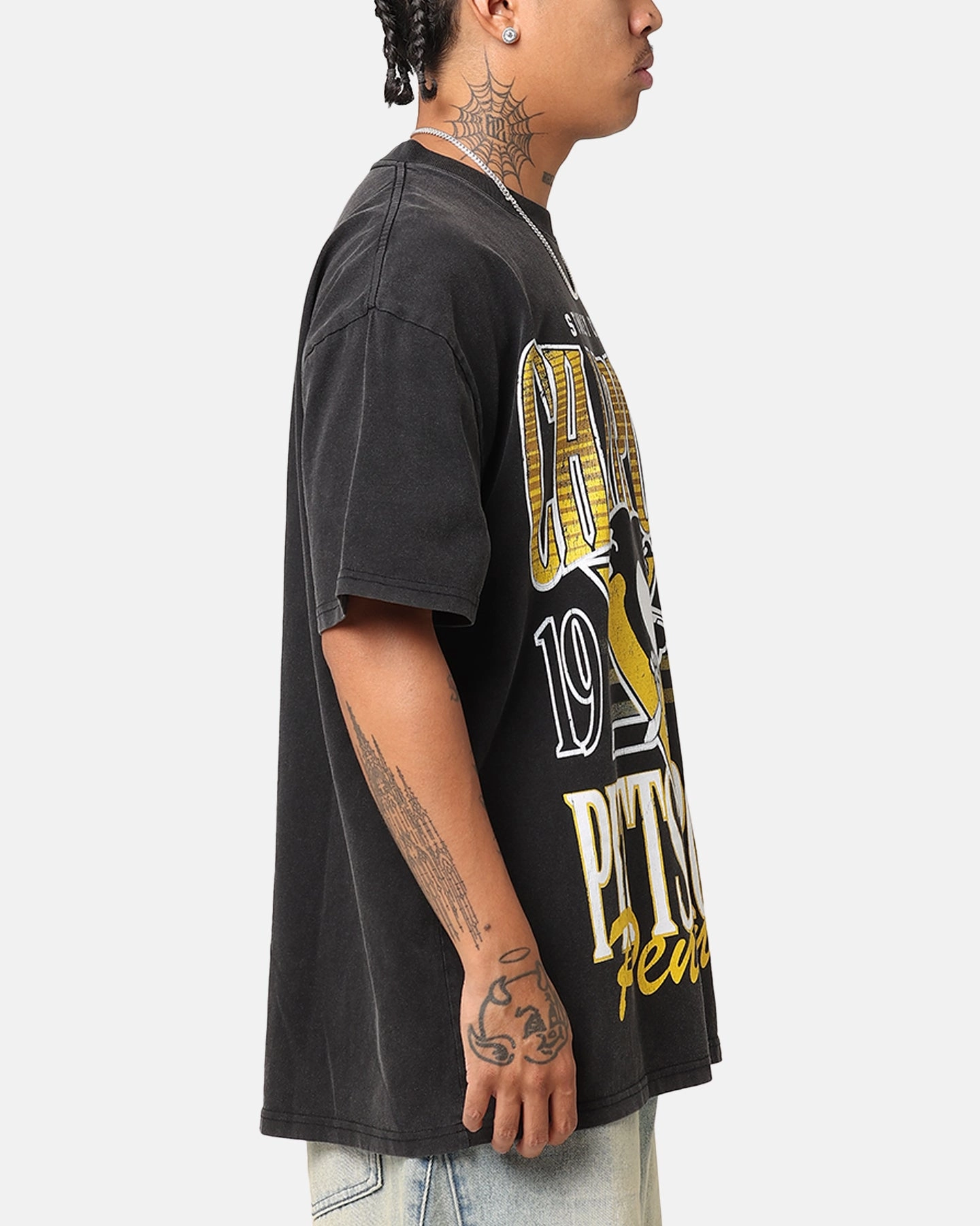 Raw Hem Finish Culture Kings Pittsburgh Penguins 1991 Champ Heavy T-Shirt Vintage Black