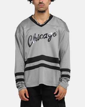 Strategic Ventilation Zones Multi Directional Stretch Panels Mitchell & Ness Chicago Bulls Chrome Jersey Gunmetal Grey