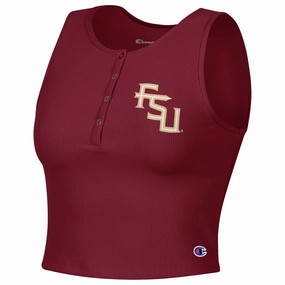 Champion Women's Stacked FSU Crop Rib Henley Tank - Garnet high - temperature environment Law - enforcement - applicable