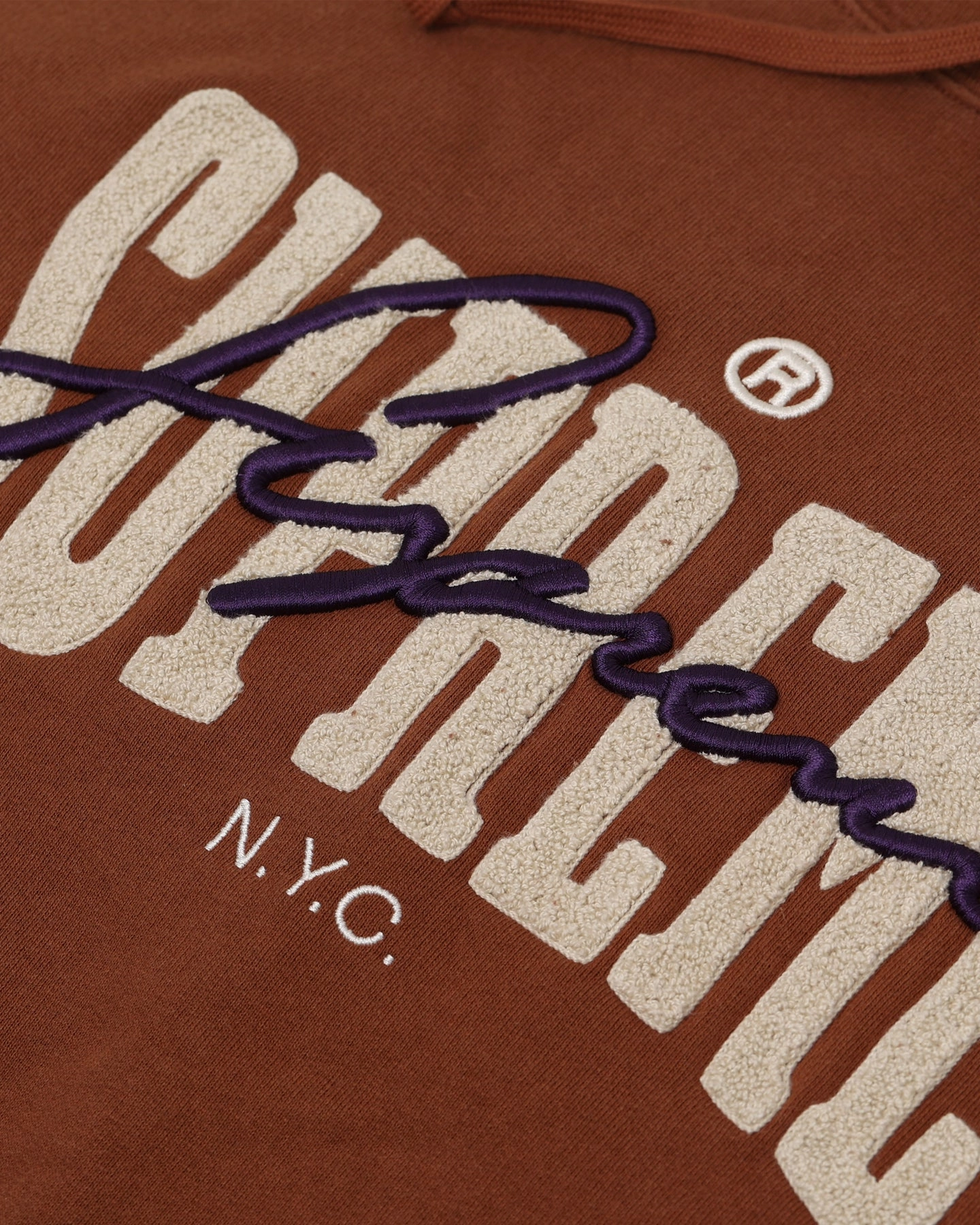 Supreme Embroidered Chenille Hoodie Brown Anti Pill Treatment Relaxed Cut