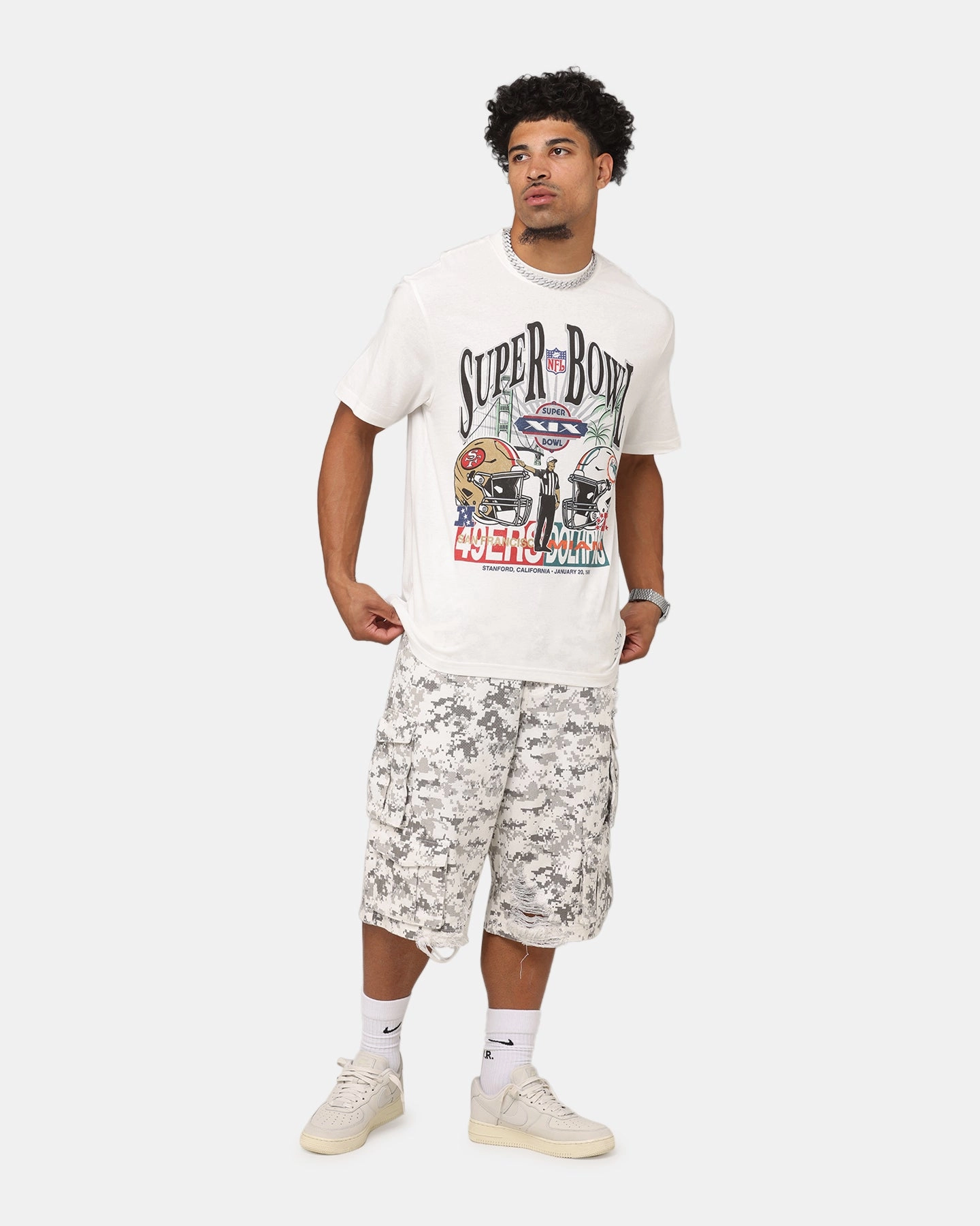 Stretchable Mitchell & Ness Super Bowl XIX Match Up T-Shirt Vintage White