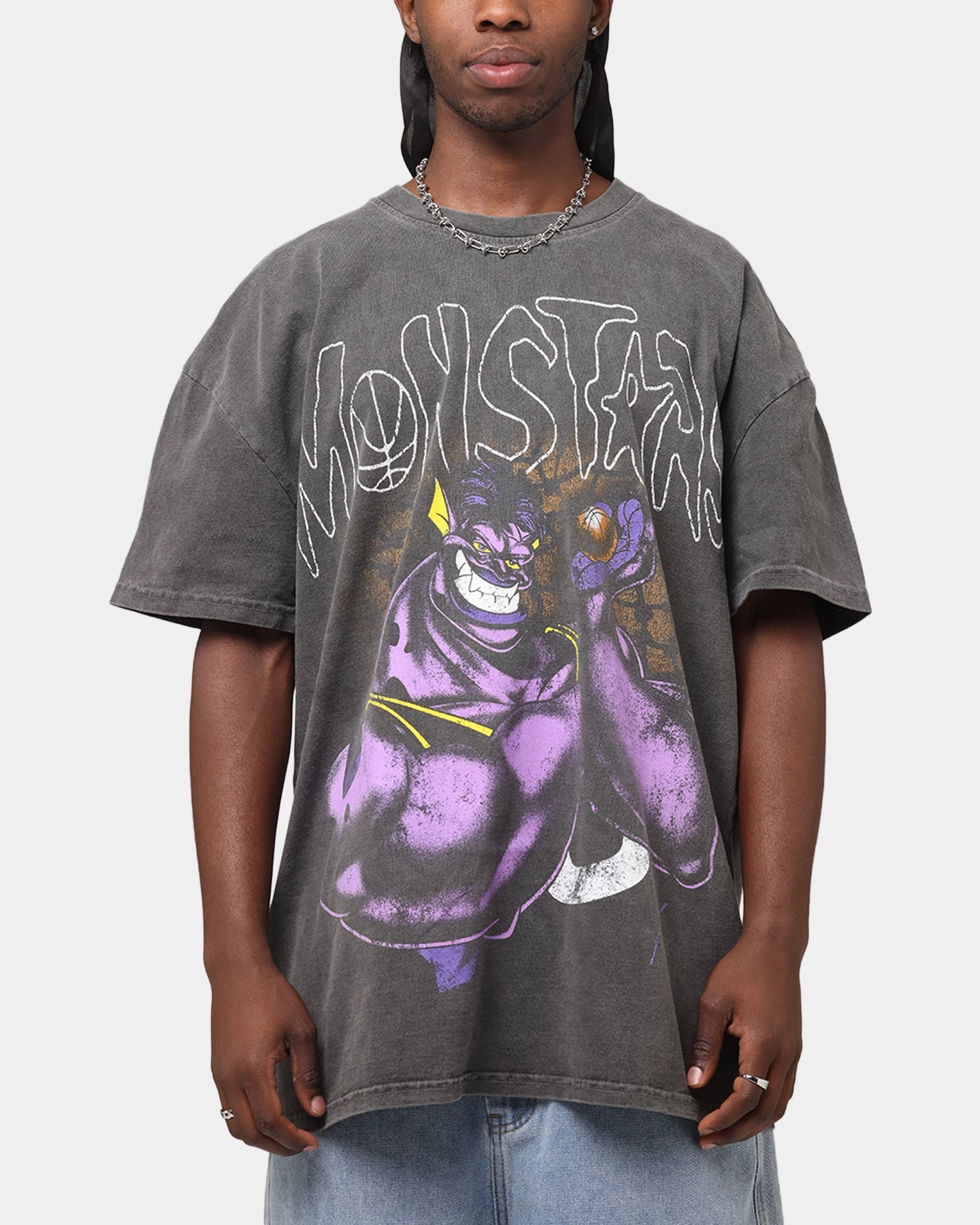 Fashion Top American Thrift X Space Jam Monstars Heavyweight Vintage T-Shirt Black Wash