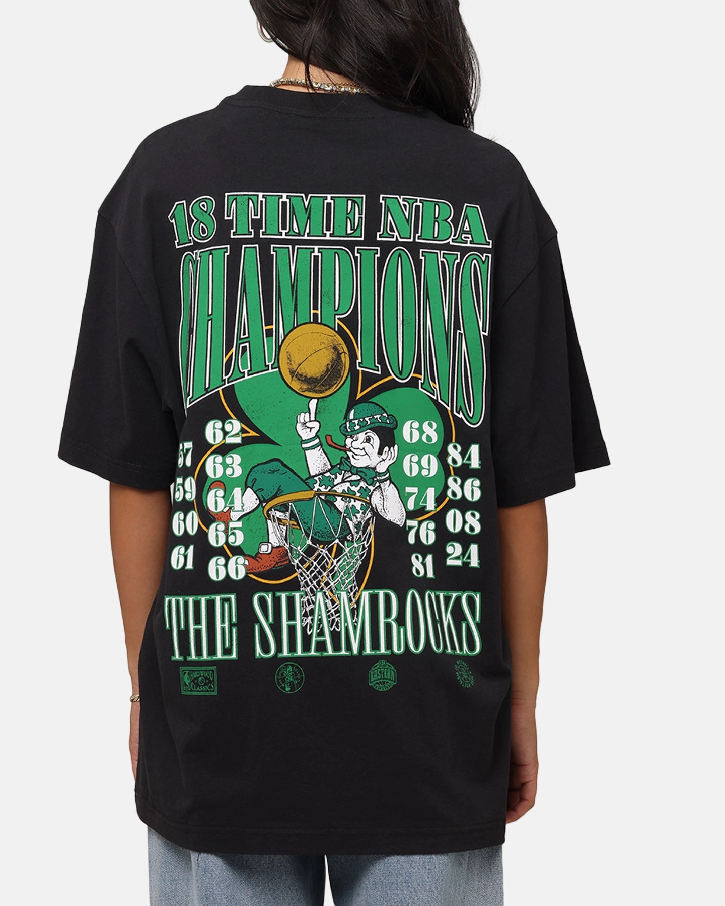 Wrinkle Resistant Cloth Mitchell & Ness Boston Celtics 18-Time NBA Champions T-Shirt Faded Black