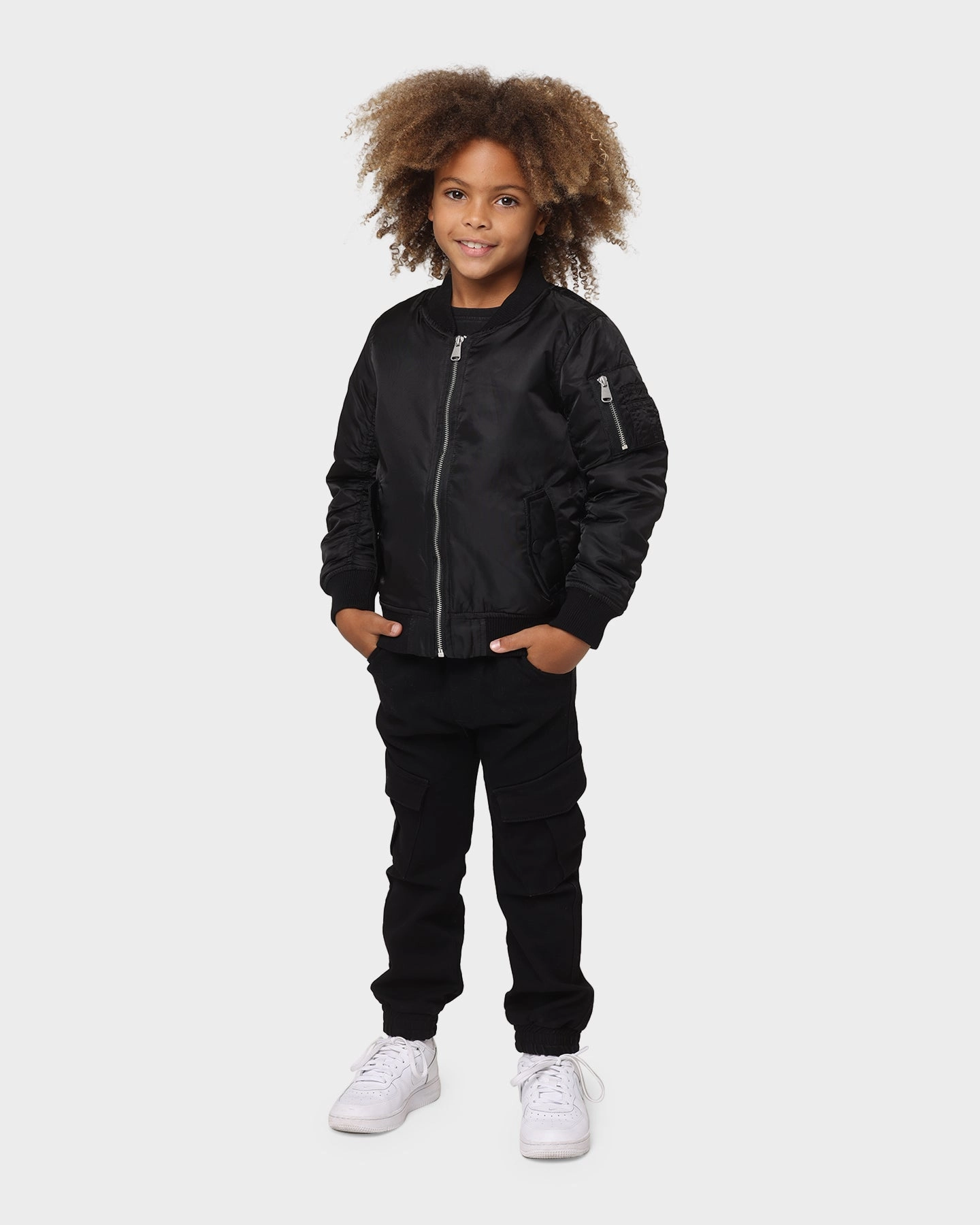 Rugged Look Long-sleeved Lil Homme Kid's C-47 Bomber Jacket Black