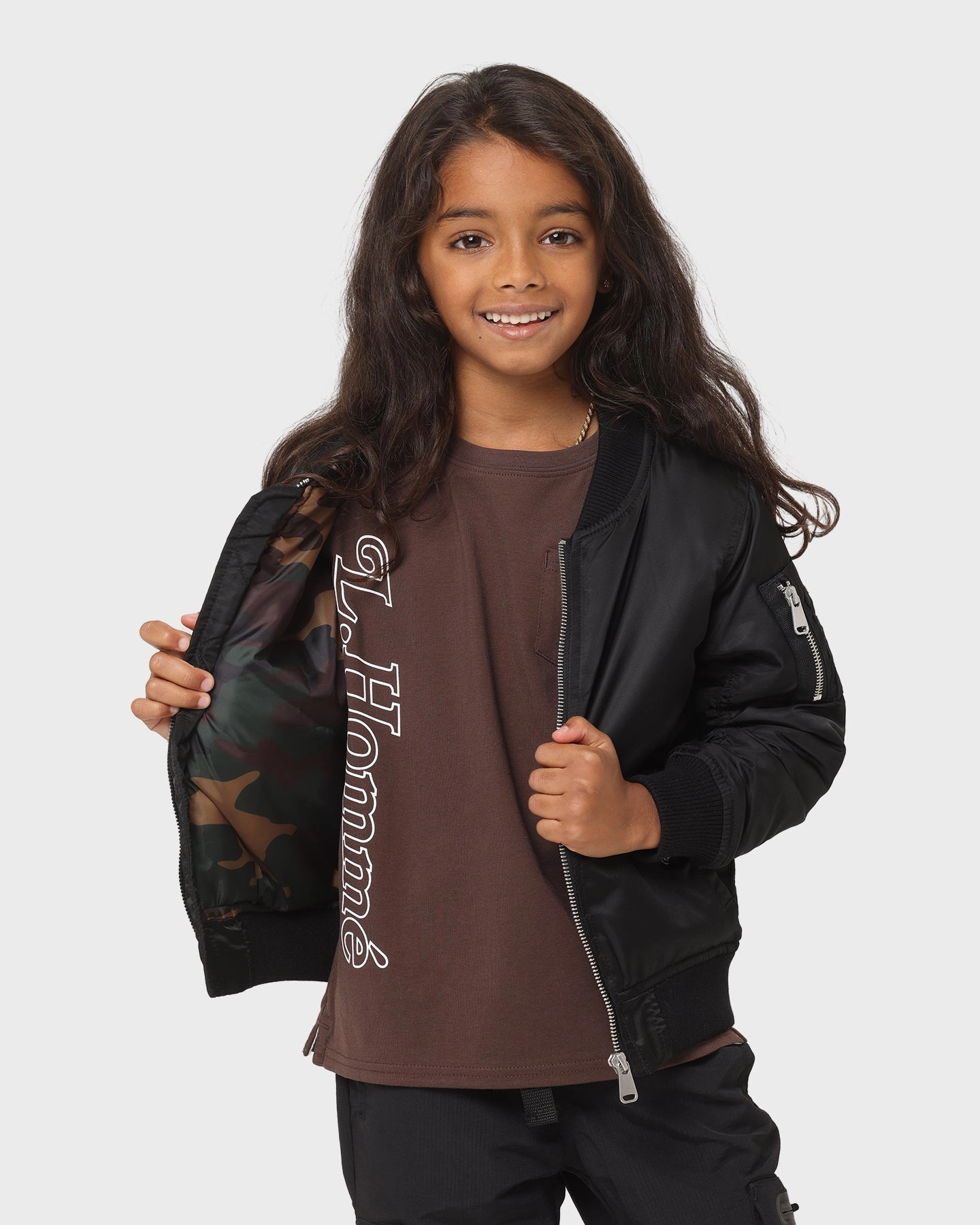 Work Comfort Silicone Grip Trim Lil Homme Kid's C-47 Bomber Jacket Black