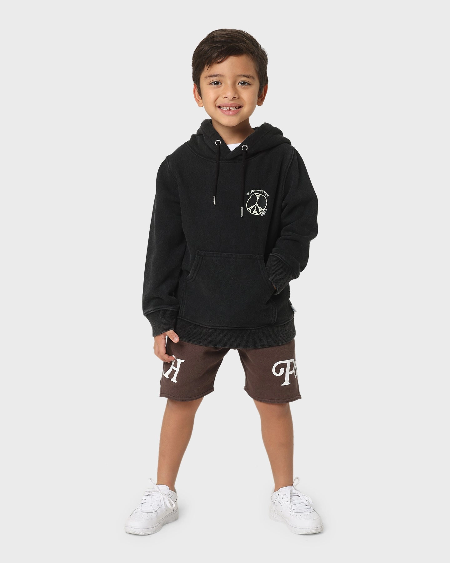 Lil Homme Kids' Peace Classic Hoodie Washed Black Zippered Pockets
