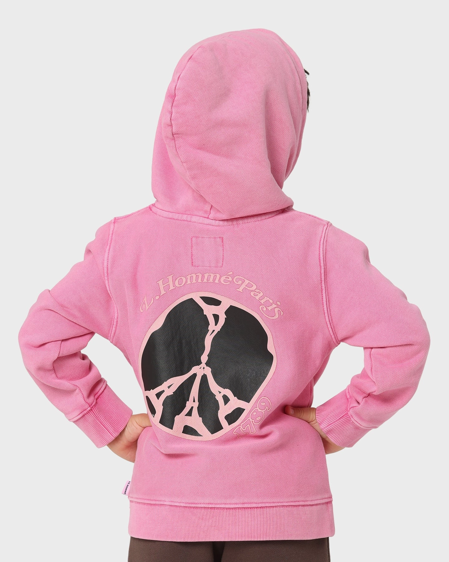 Laser Cut Perforations Street Fashion Lil Homme Kids' Peace Classic Hoodie Washed Pink