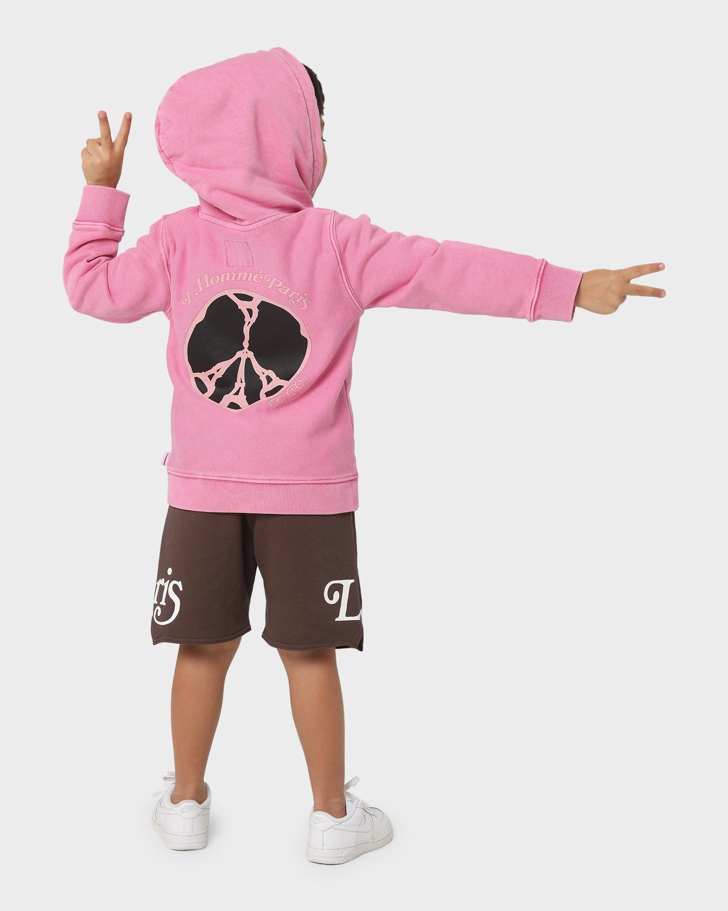 Lil Homme Kids' Peace Classic Hoodie Washed Pink Zip-up kids