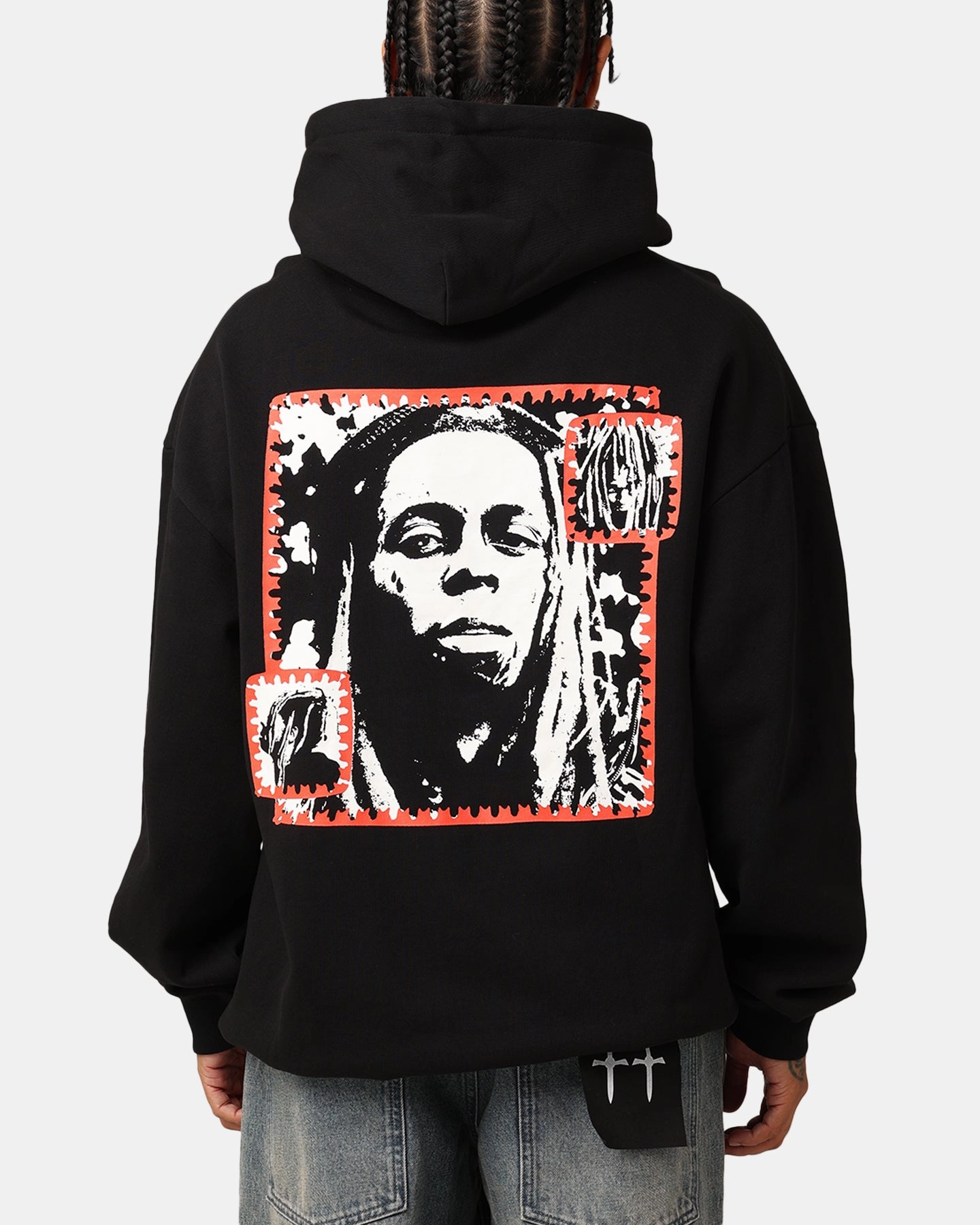 Lil Wayne Red Frame Hoodie Black sunny Adjustable Drawstring Waist