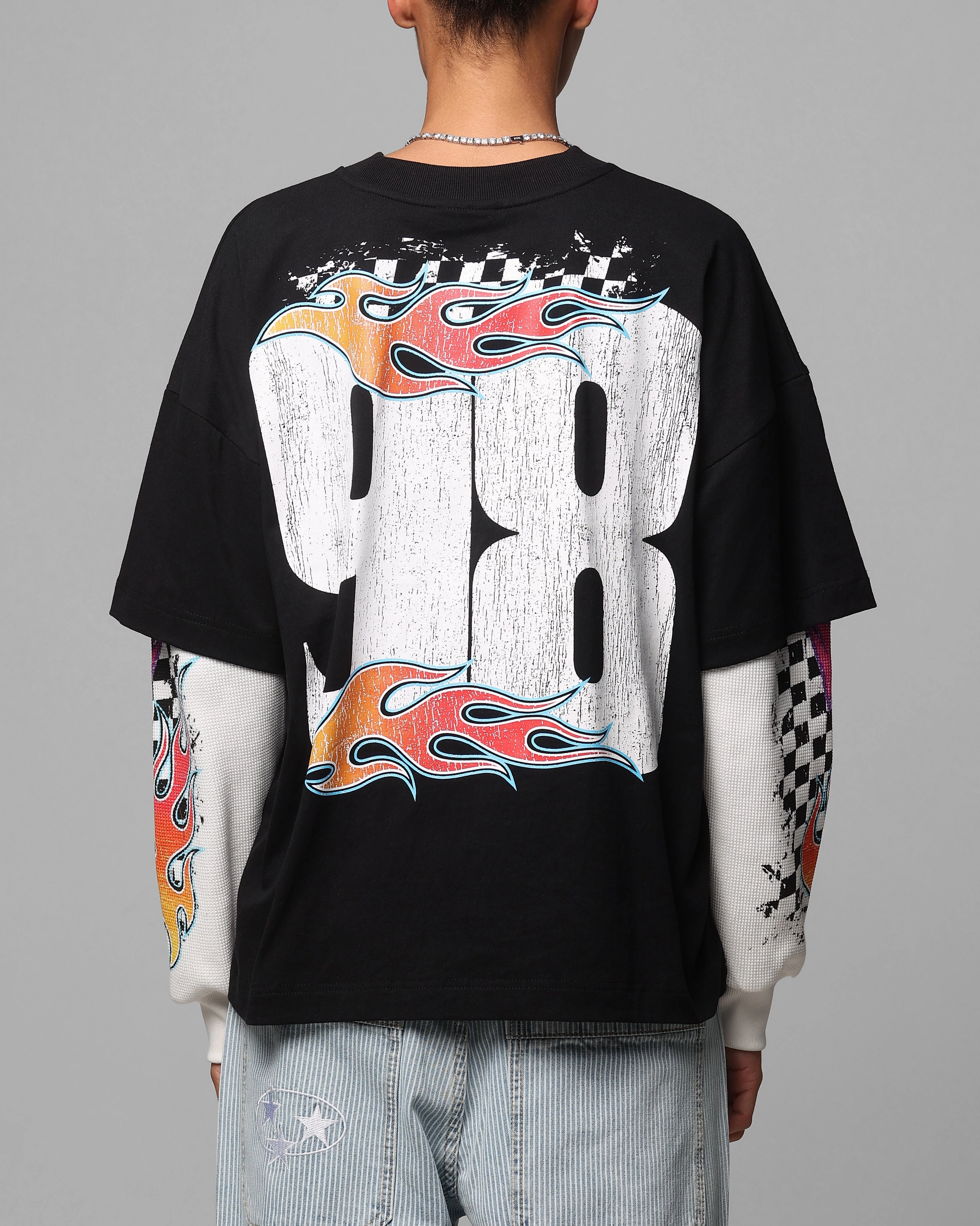 Stylish and Easygoing Stretch Fabric Technology Loiter Daytona Layered Long Sleeve T-Shirt Black/White