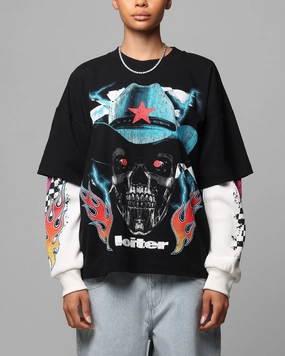 Soft Comfort Wear Casual Choice Wear Loiter Daytona Layered Long Sleeve T-Shirt Black/White
