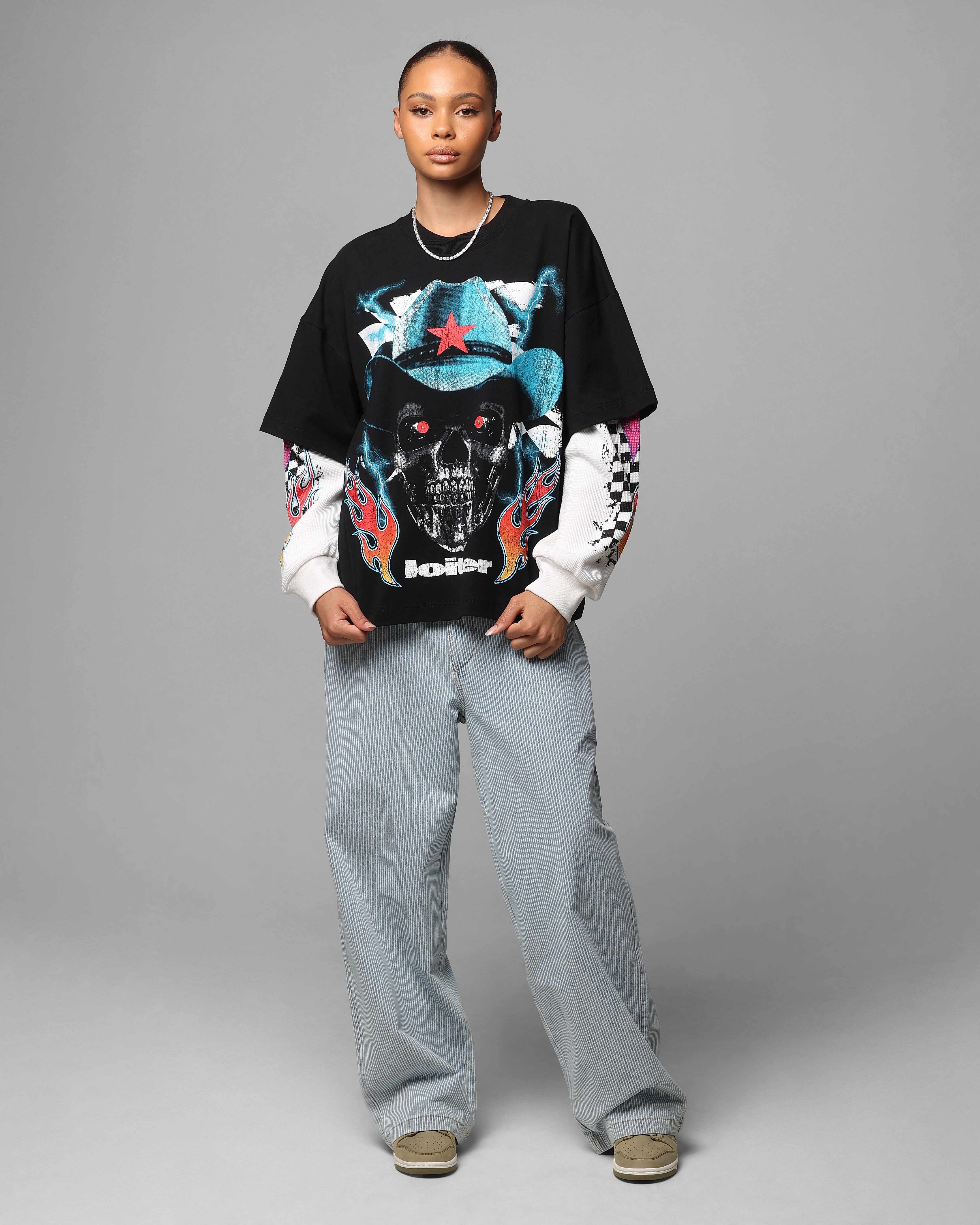 Loiter Daytona Layered Long Sleeve T-Shirt Black/White Everyday Chic