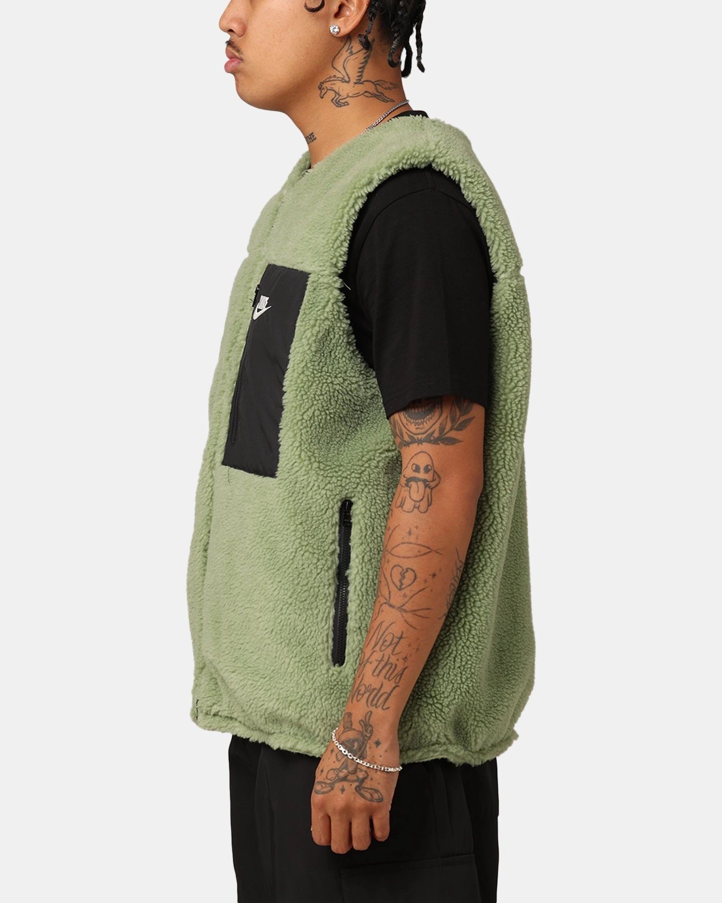 Nike Sportswear Sherpa Reversible Vest Oil Green/Black Striped